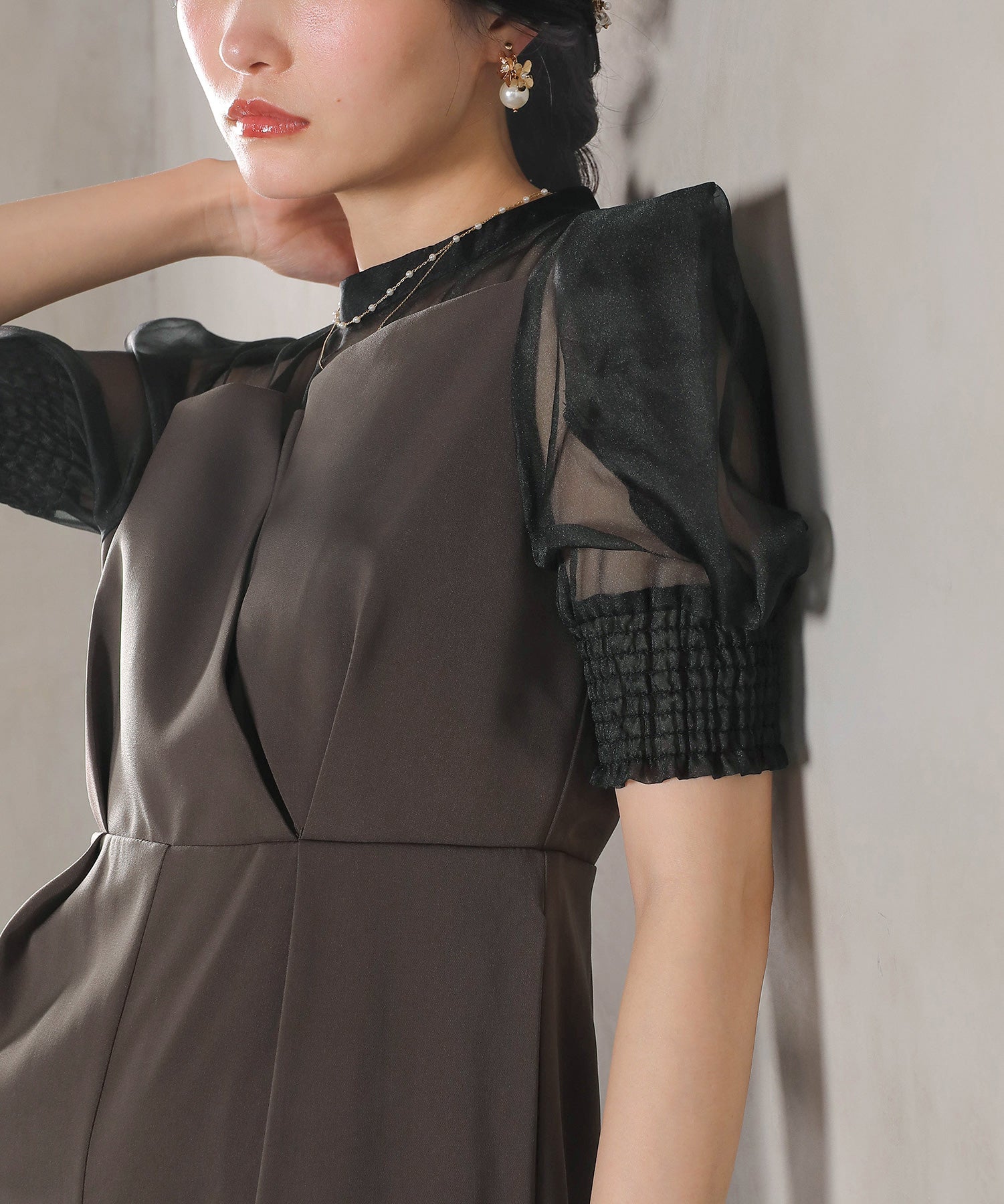 シアーボックススリーブ オケージョン パンツドレス 結婚式ドレス