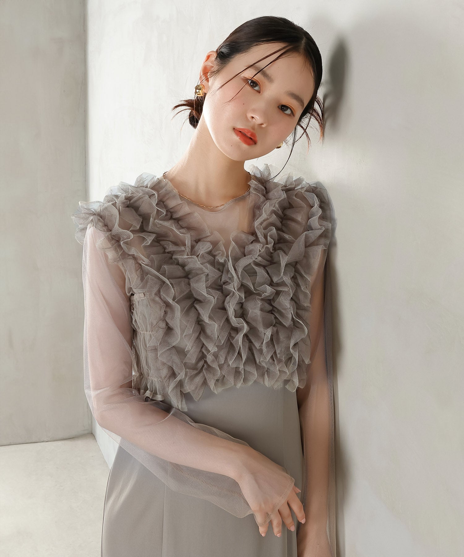 チュール フリル ベスト シアー トップス ワンピース 3点セット