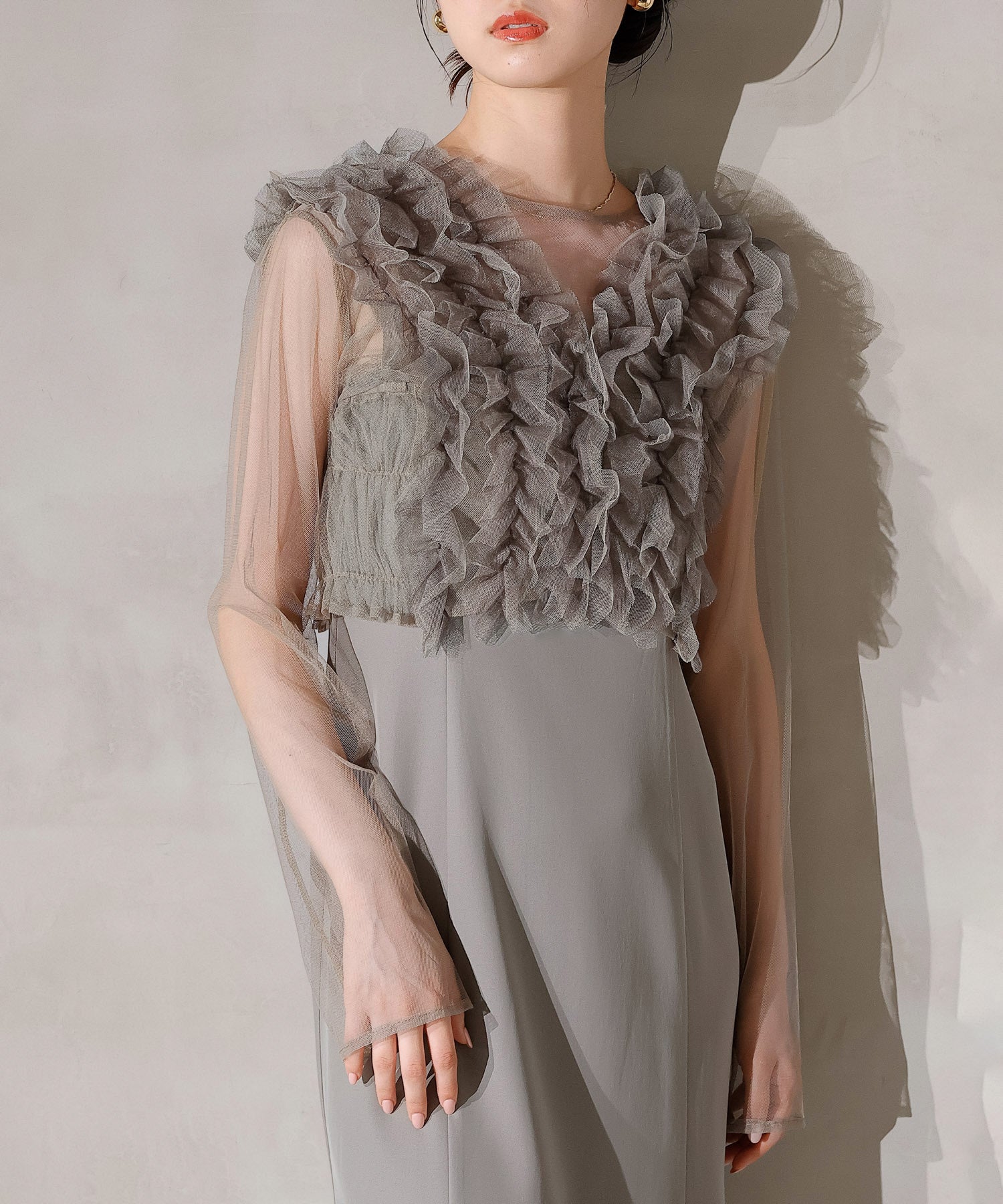 チュール フリル ベスト シアー トップス ワンピース 3点セット