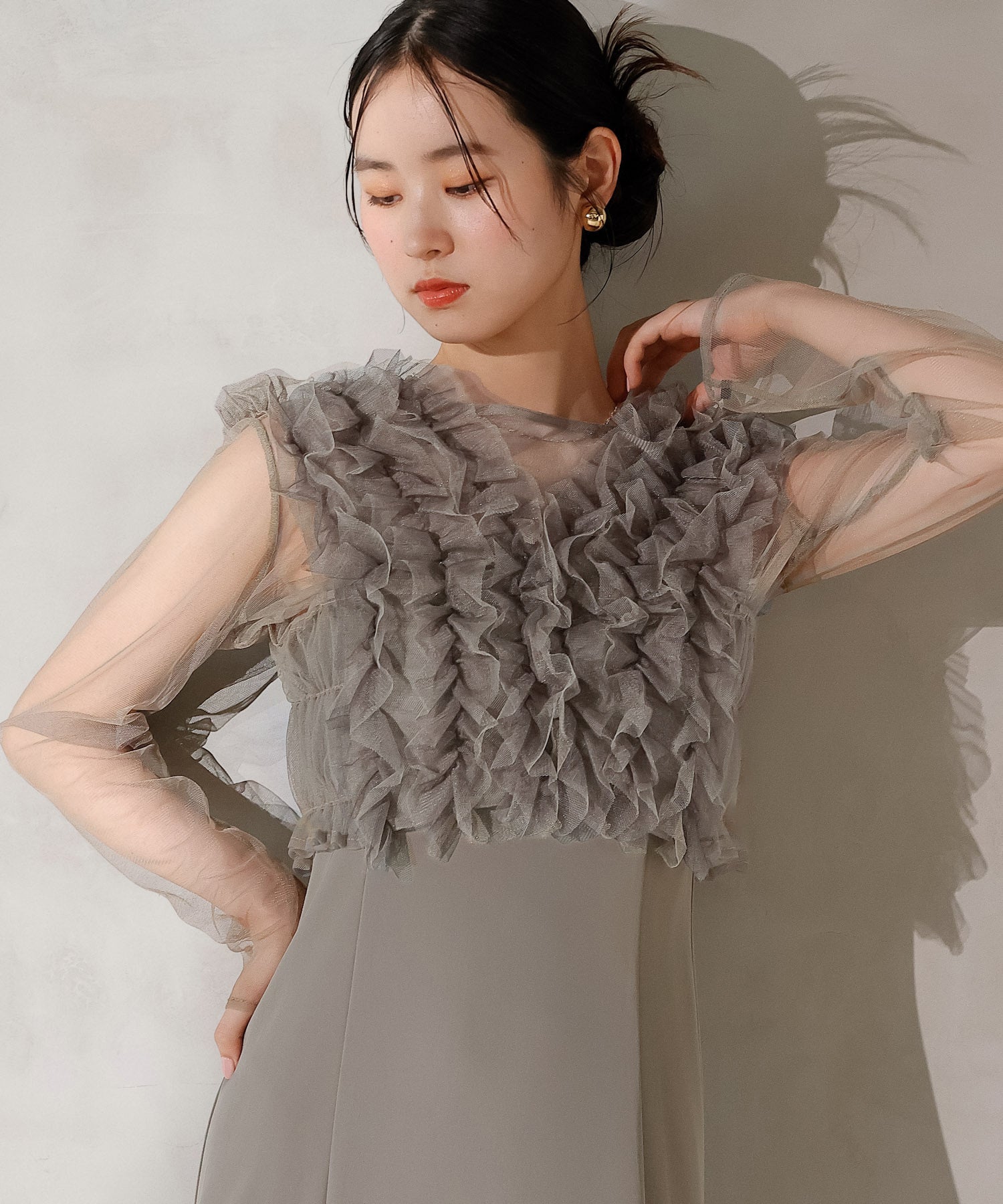 チュール フリル ベスト シアー トップス ワンピース 3点セット