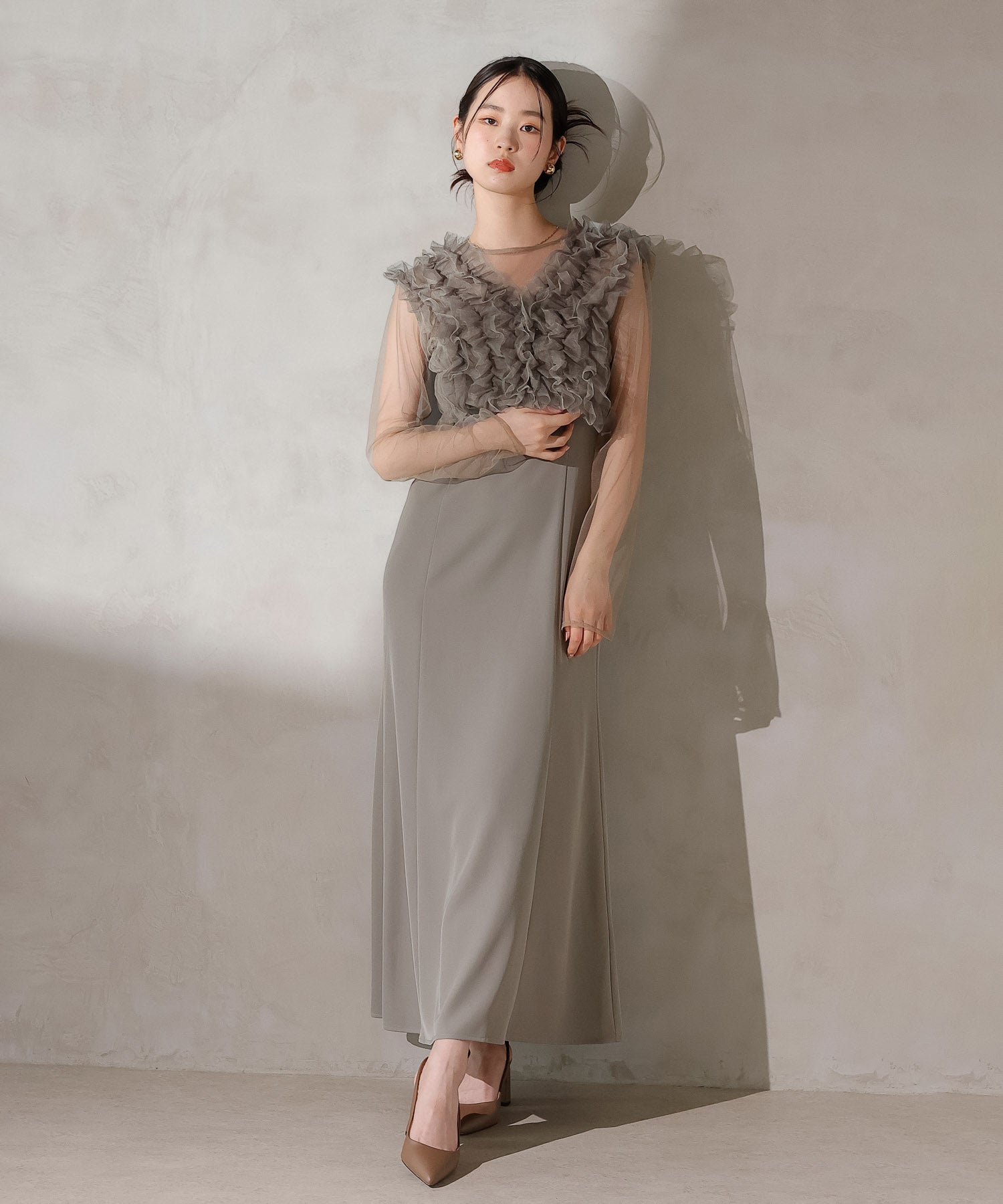 チュール フリル ベスト シアー トップス ワンピース 3点セット