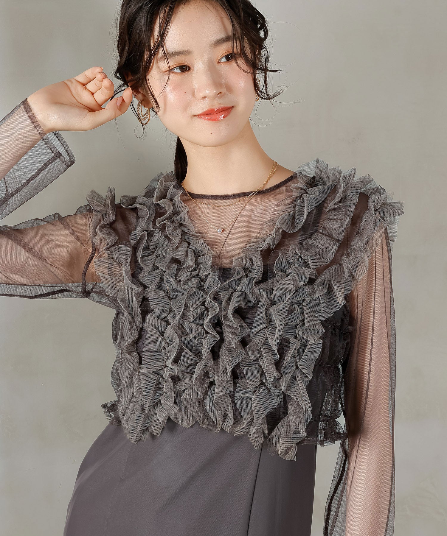 チュール フリル ベスト シアー トップス ワンピース 3点セット