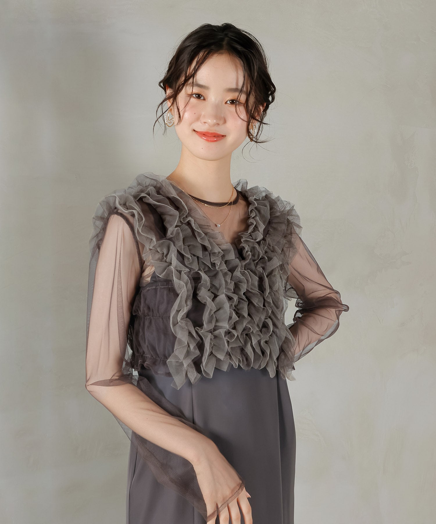 チュール フリル ベスト シアー トップス ワンピース 3点セット