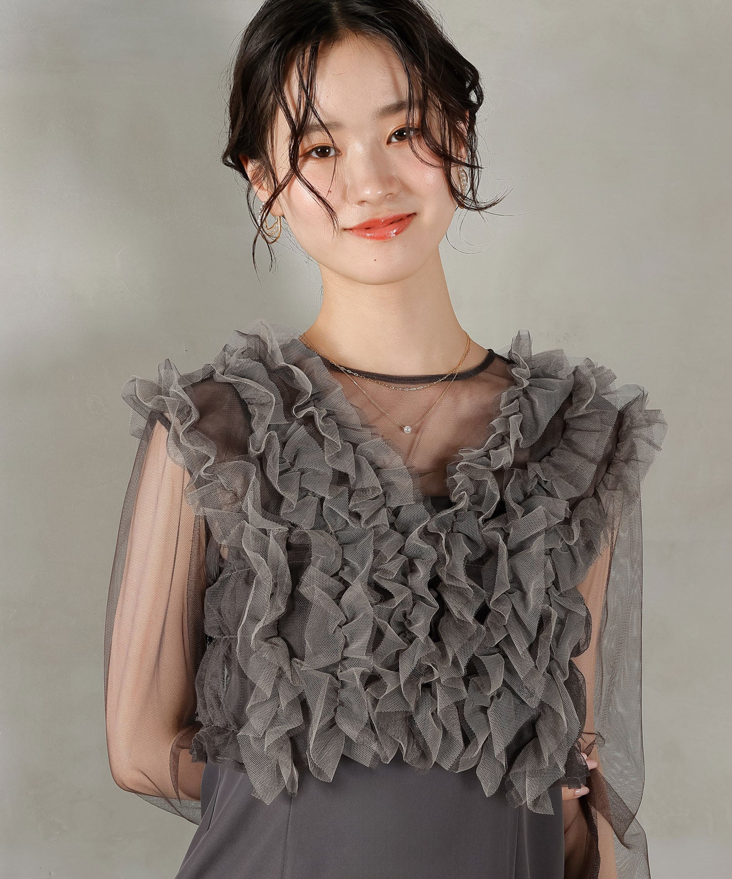 チュール フリル ベスト シアー トップス ワンピース 3点セット