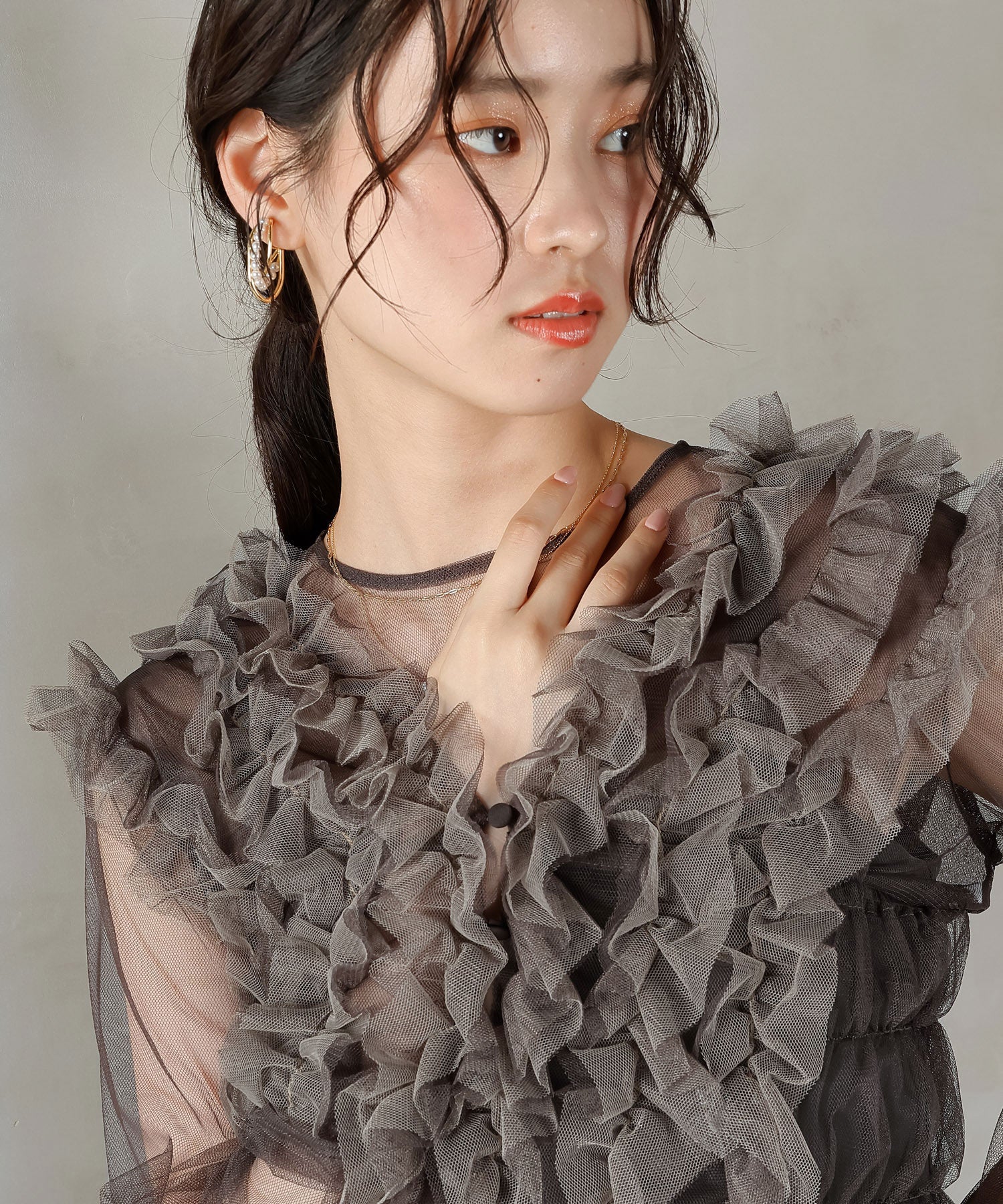 チュール フリル ベスト シアー トップス ワンピース 3点セット