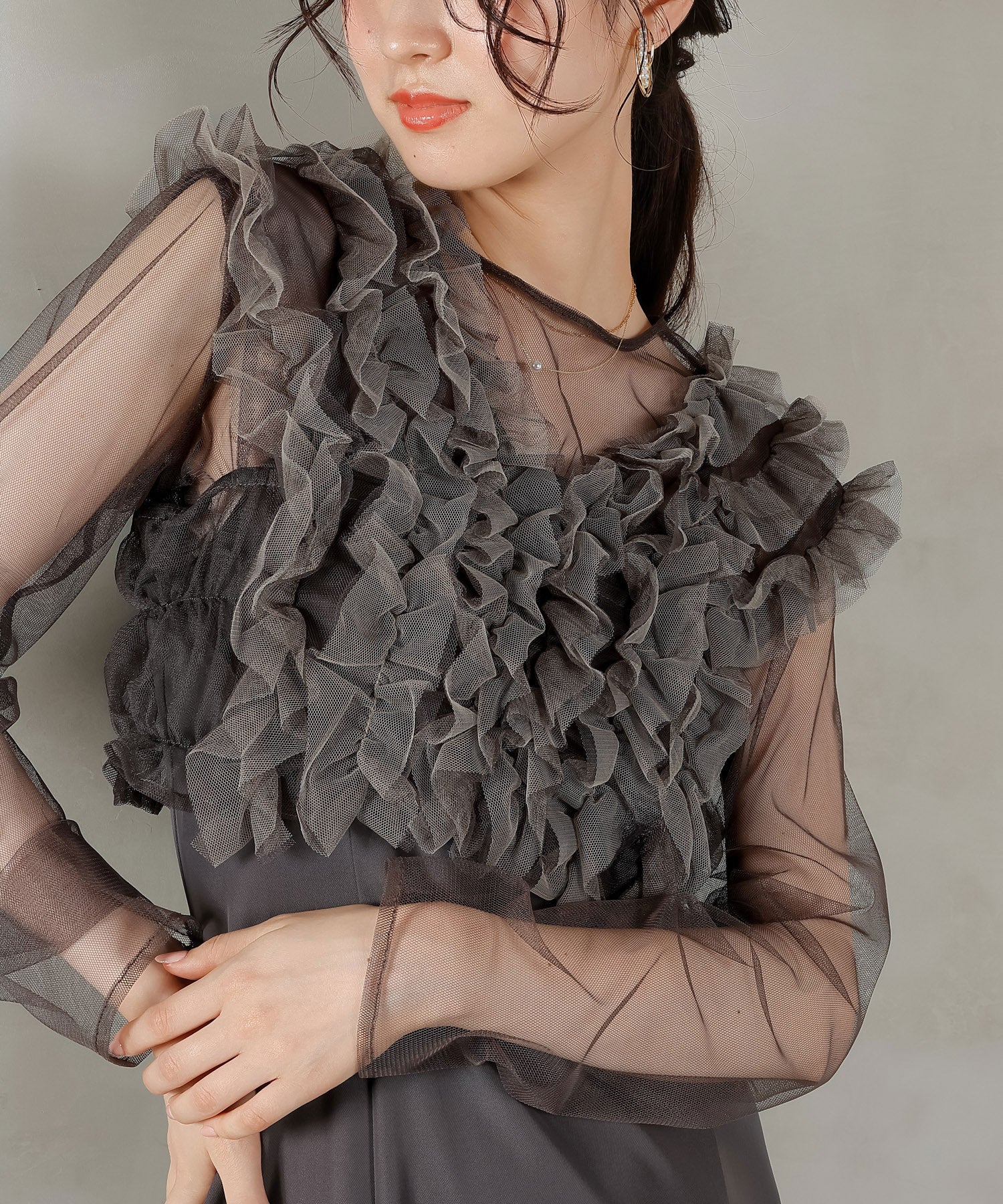 チュール フリル ベスト シアー トップス ワンピース 3点セット