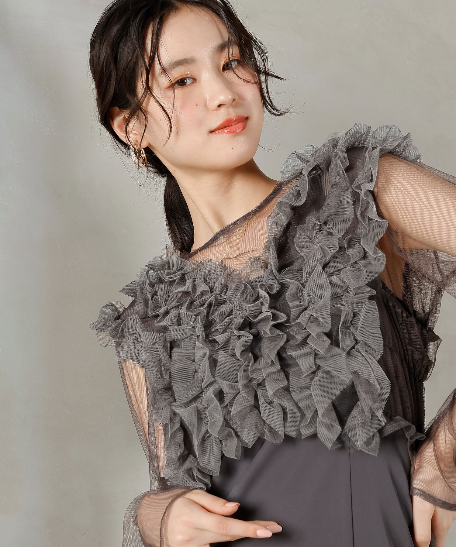 チュール フリル ベスト シアー トップス ワンピース 3点セット