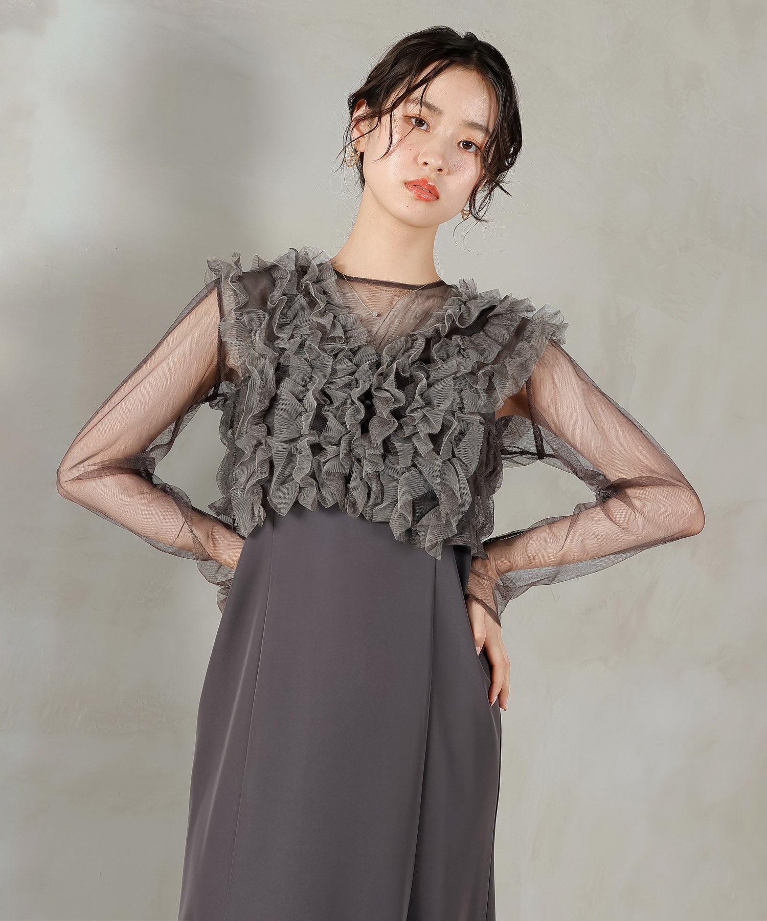 チュール フリル ベスト シアー トップス ワンピース 3点セット