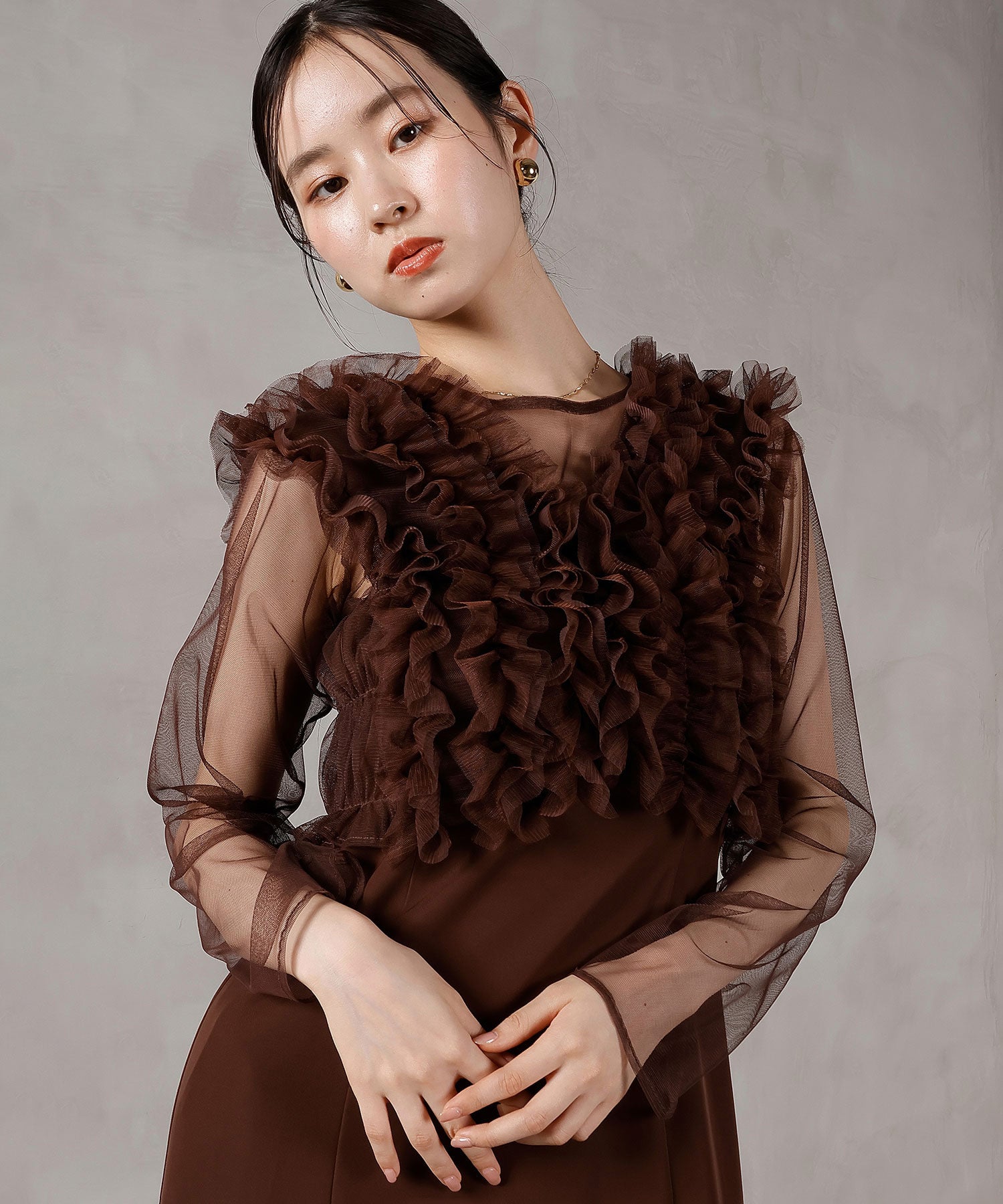 チュール フリル ベスト シアー トップス ワンピース 3点セット