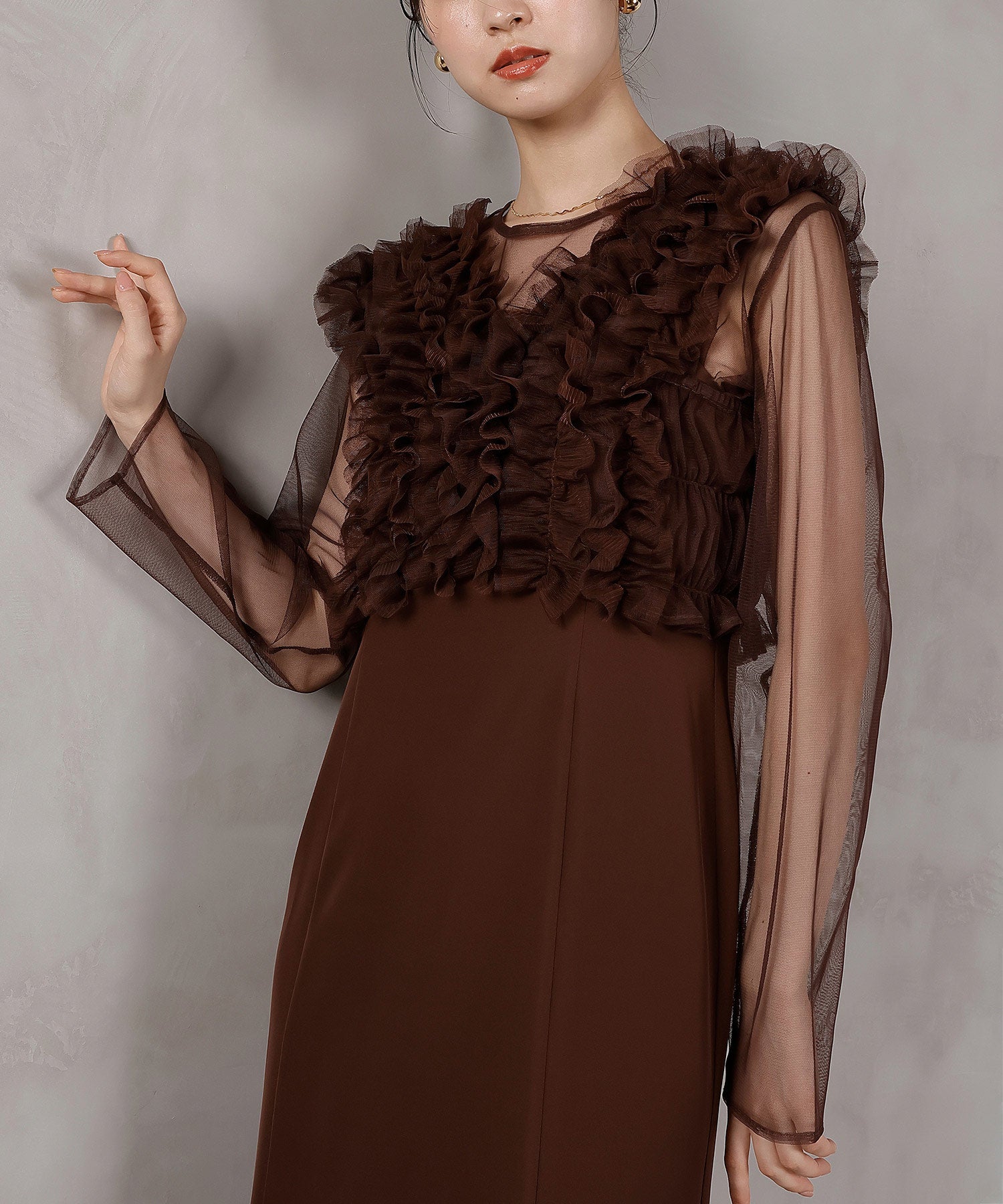 チュール フリル ベスト シアー トップス ワンピース 3点セット