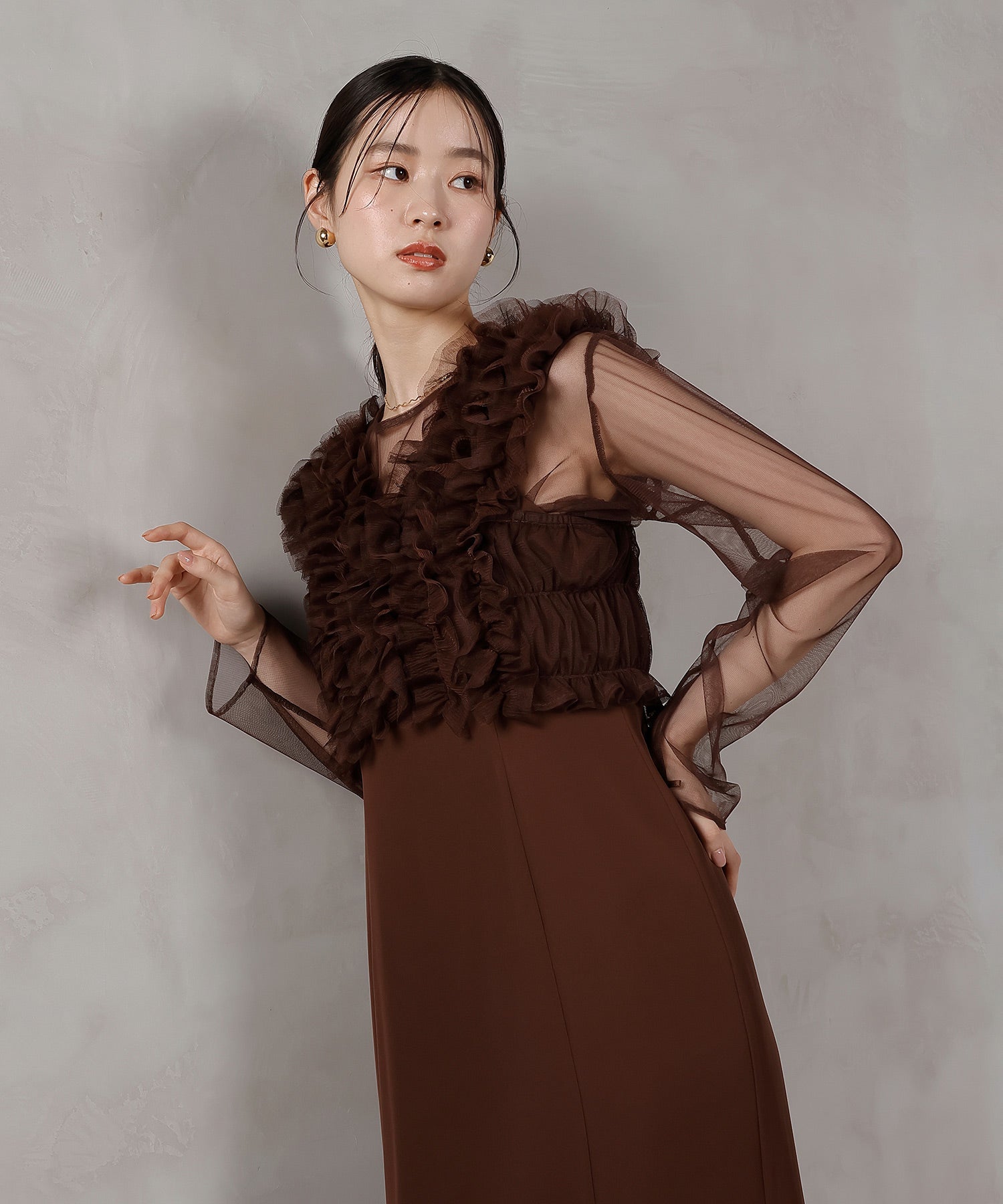 チュール フリル ベスト シアー トップス ワンピース 3点セット