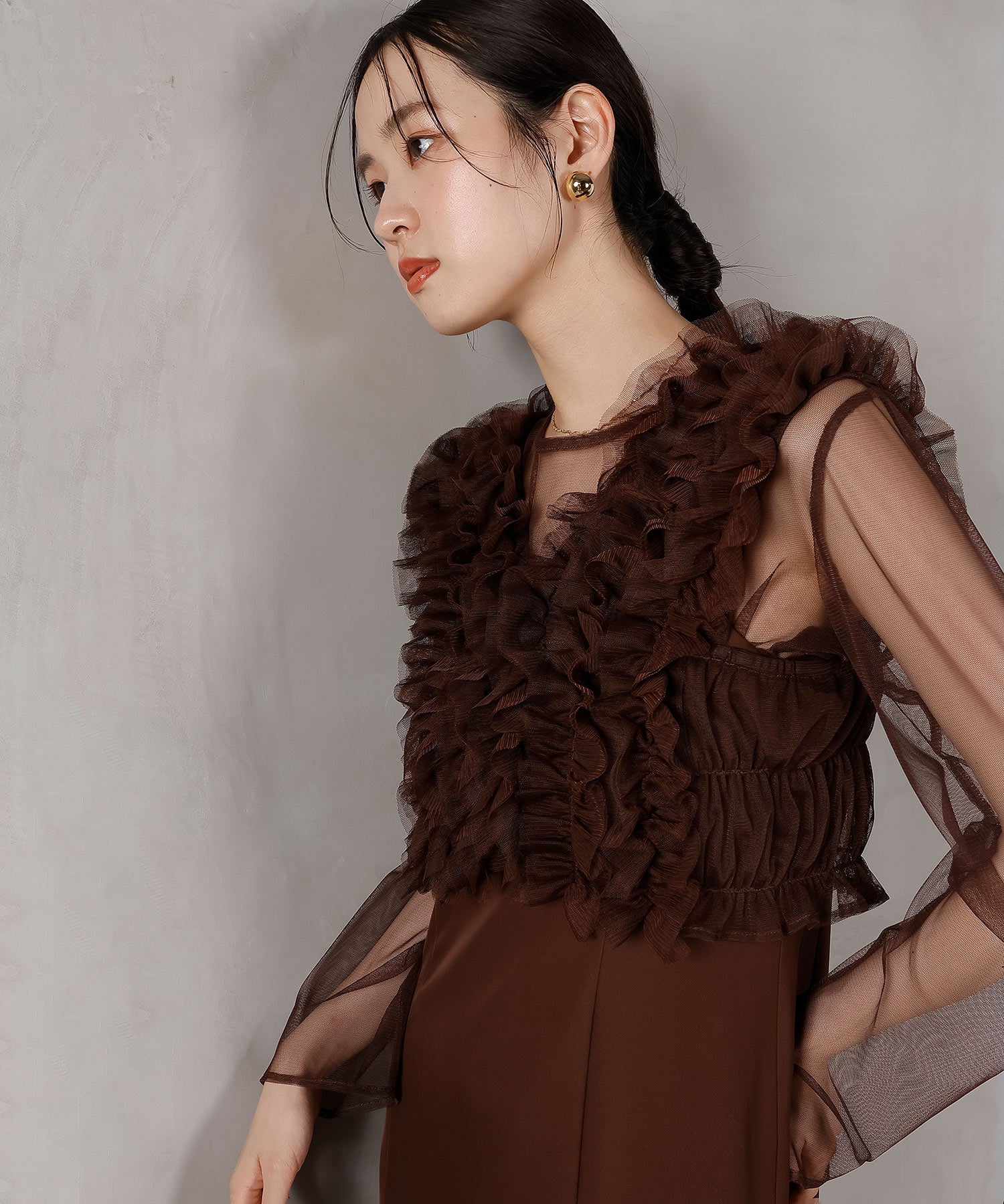 チュール フリル ベスト シアー トップス ワンピース 3点セット