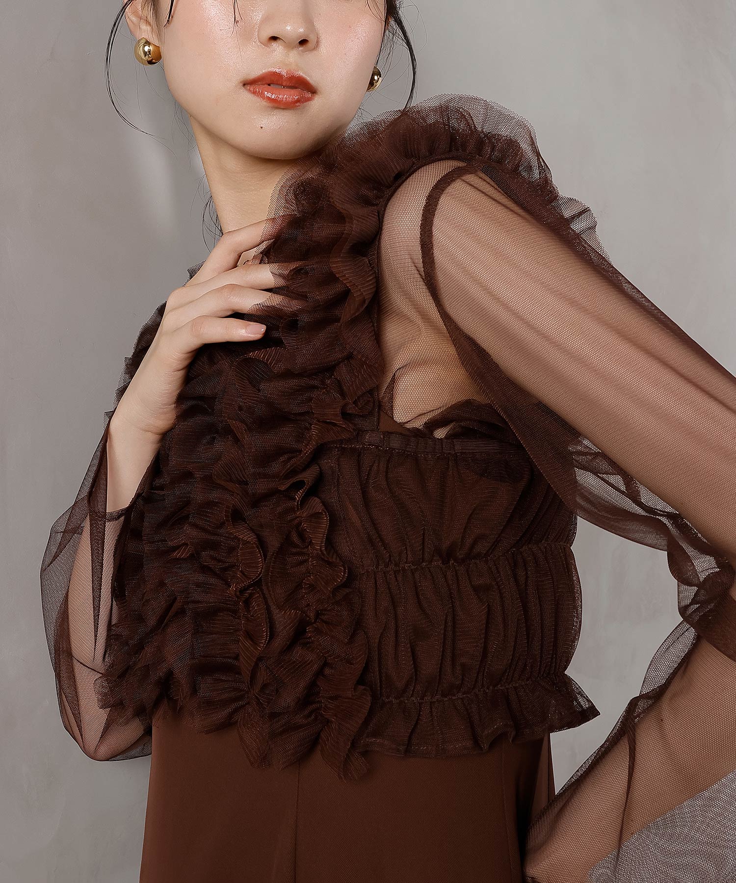 チュール フリル ベスト シアー トップス ワンピース 3点セット