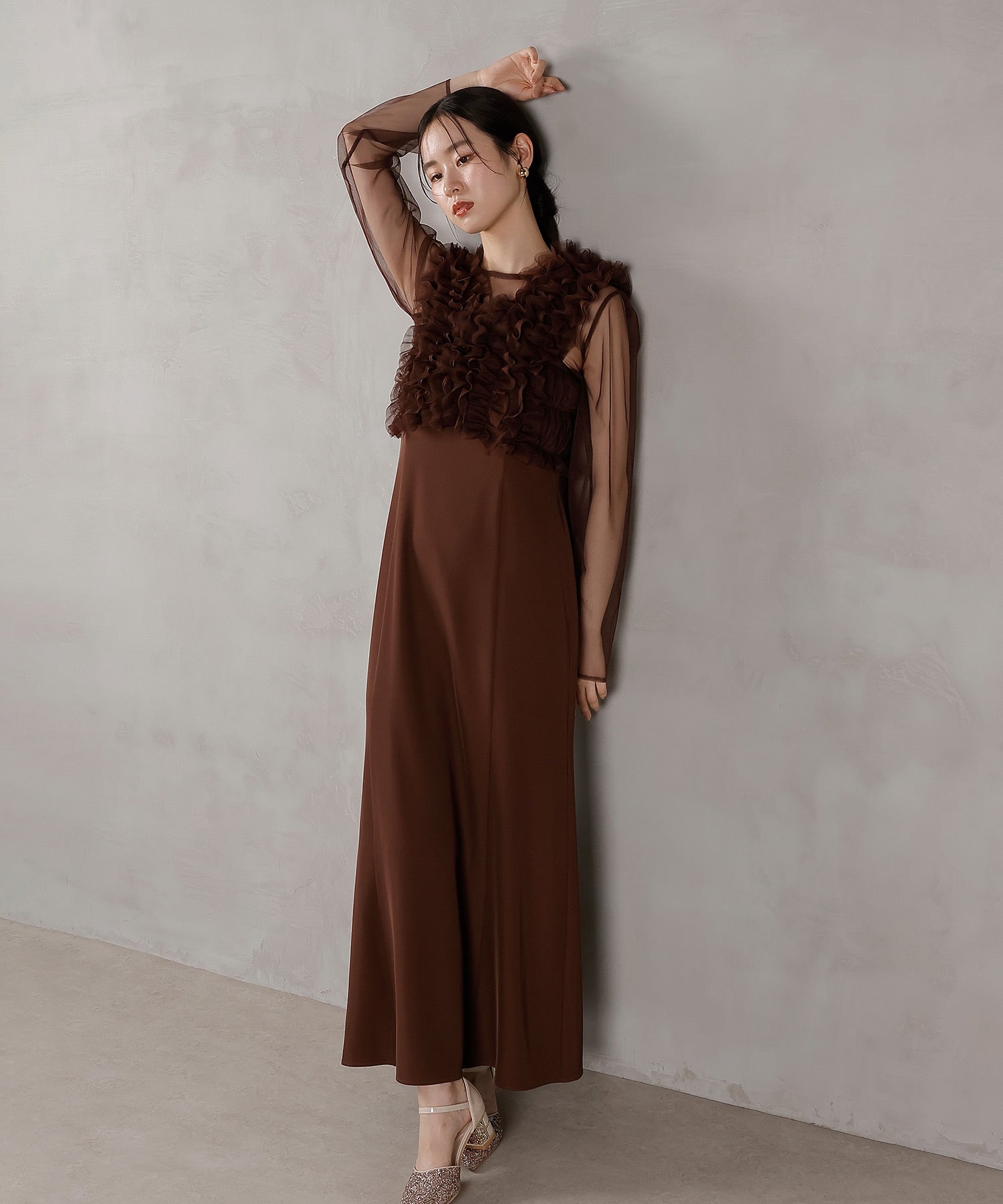 チュール フリル ベスト シアー トップス ワンピース 3点セット