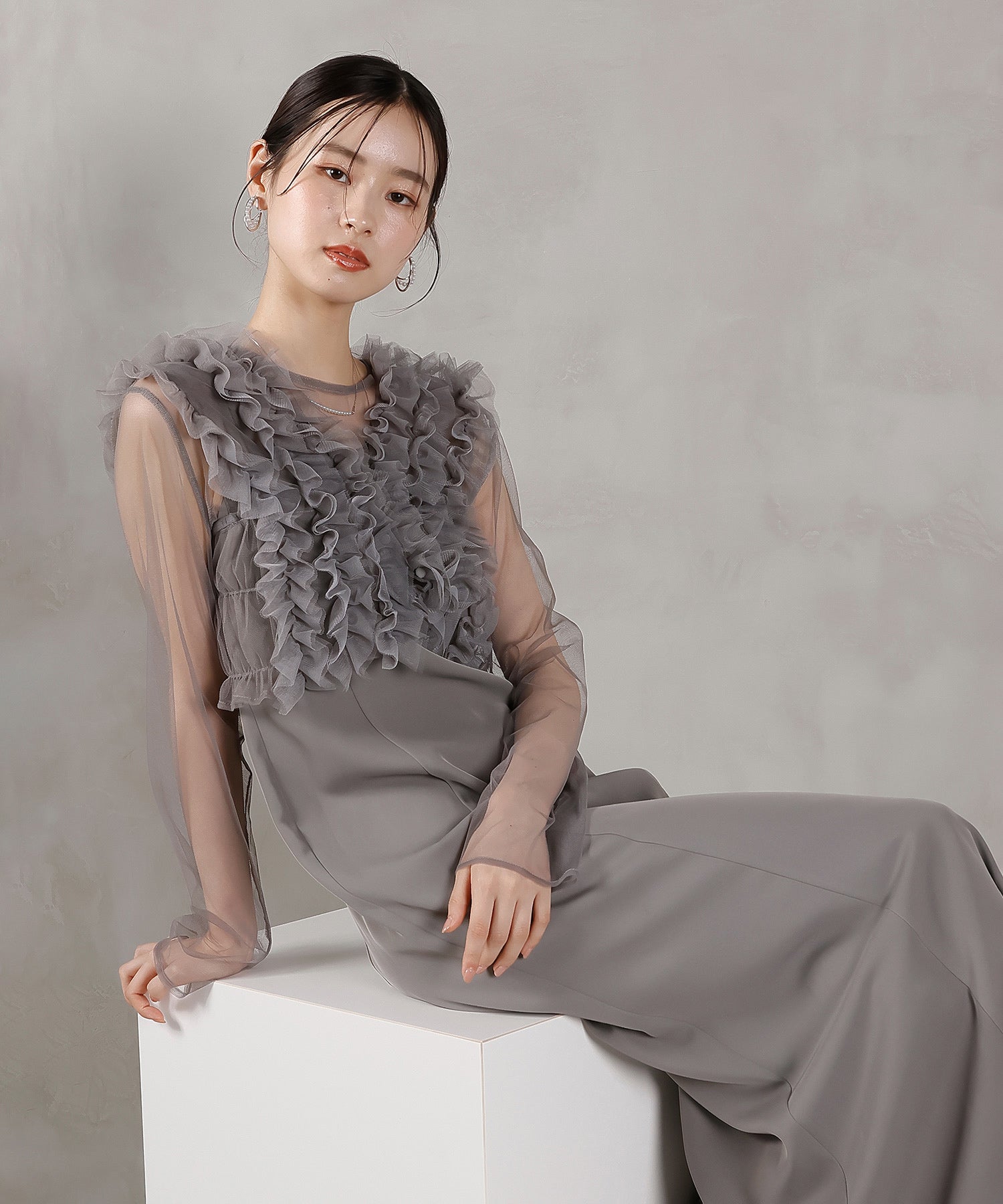 チュール フリル ベスト シアー トップス ワンピース 3点セット