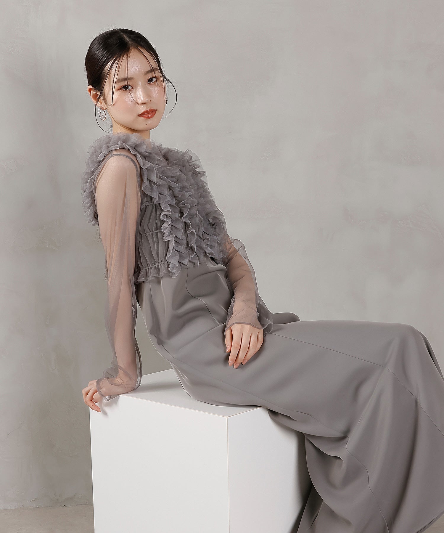 チュール フリル ベスト シアー トップス ワンピース 3点セット