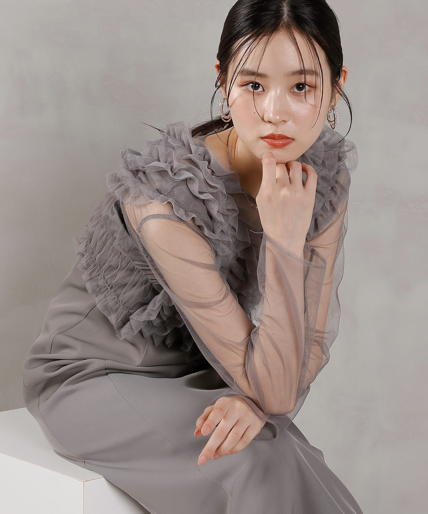 チュール フリル ベスト シアー トップス ワンピース 3点セット