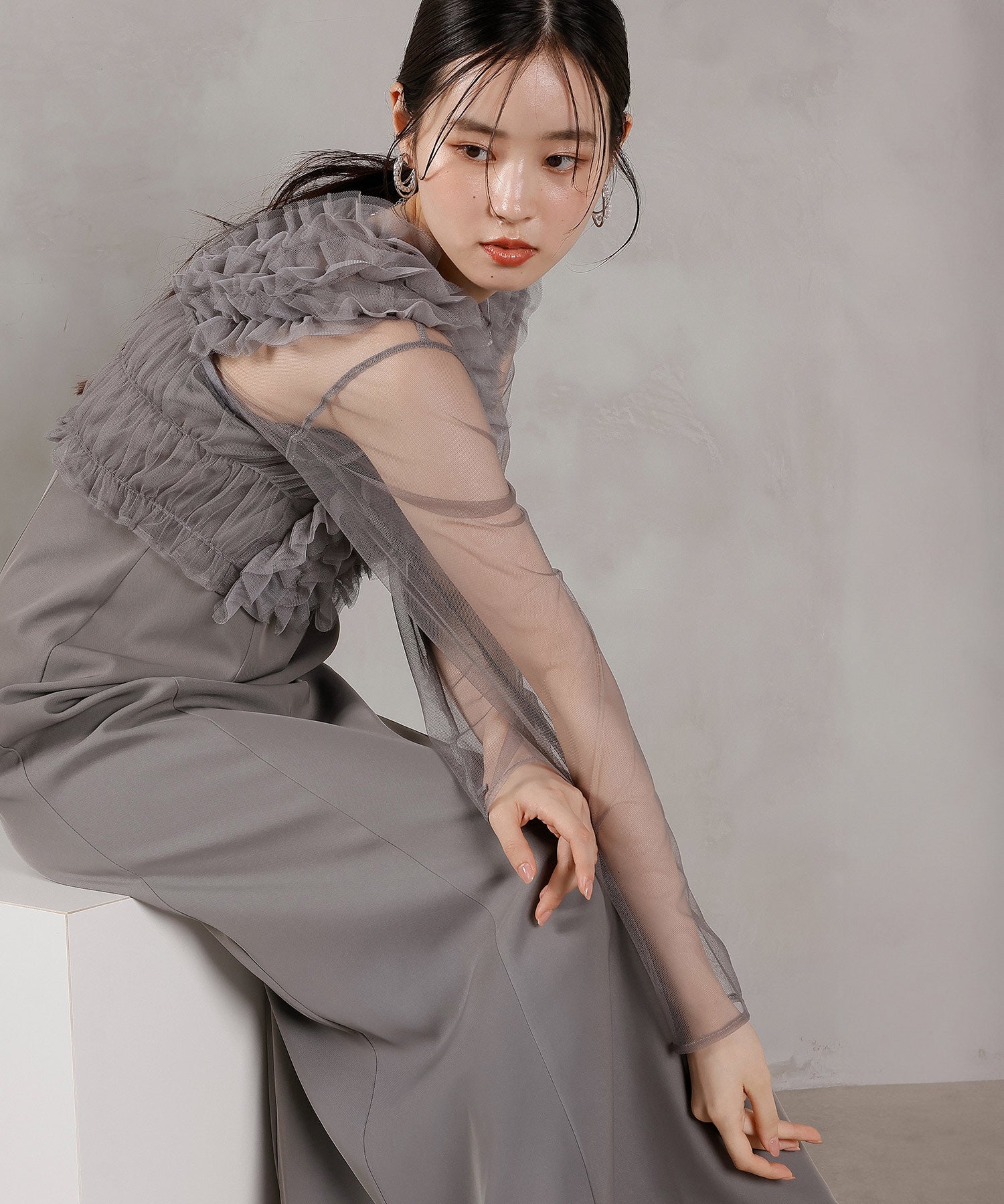 チュール フリル ベスト シアー トップス ワンピース 3点セット