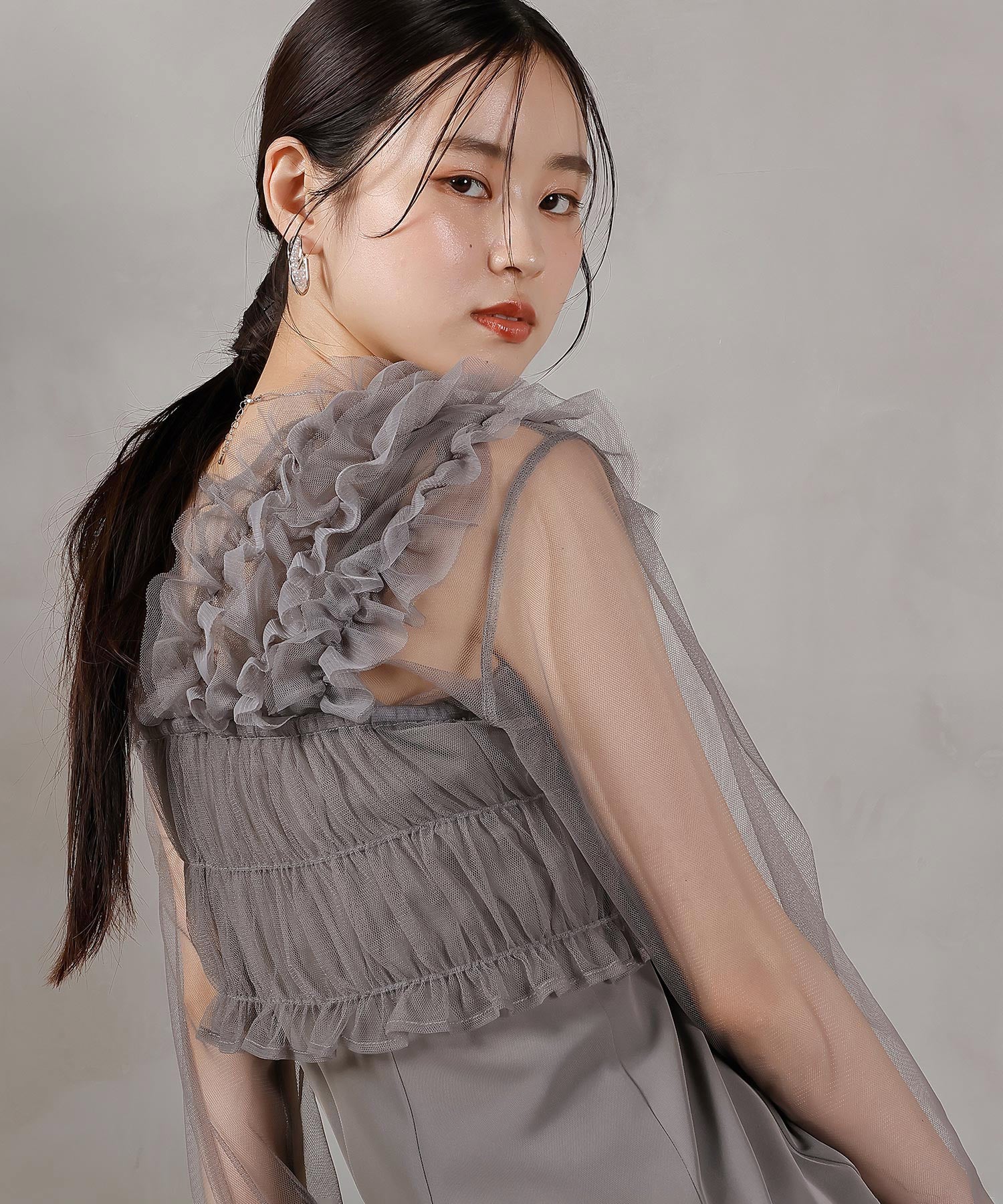 チュール フリル ベスト シアー トップス ワンピース 3点セット