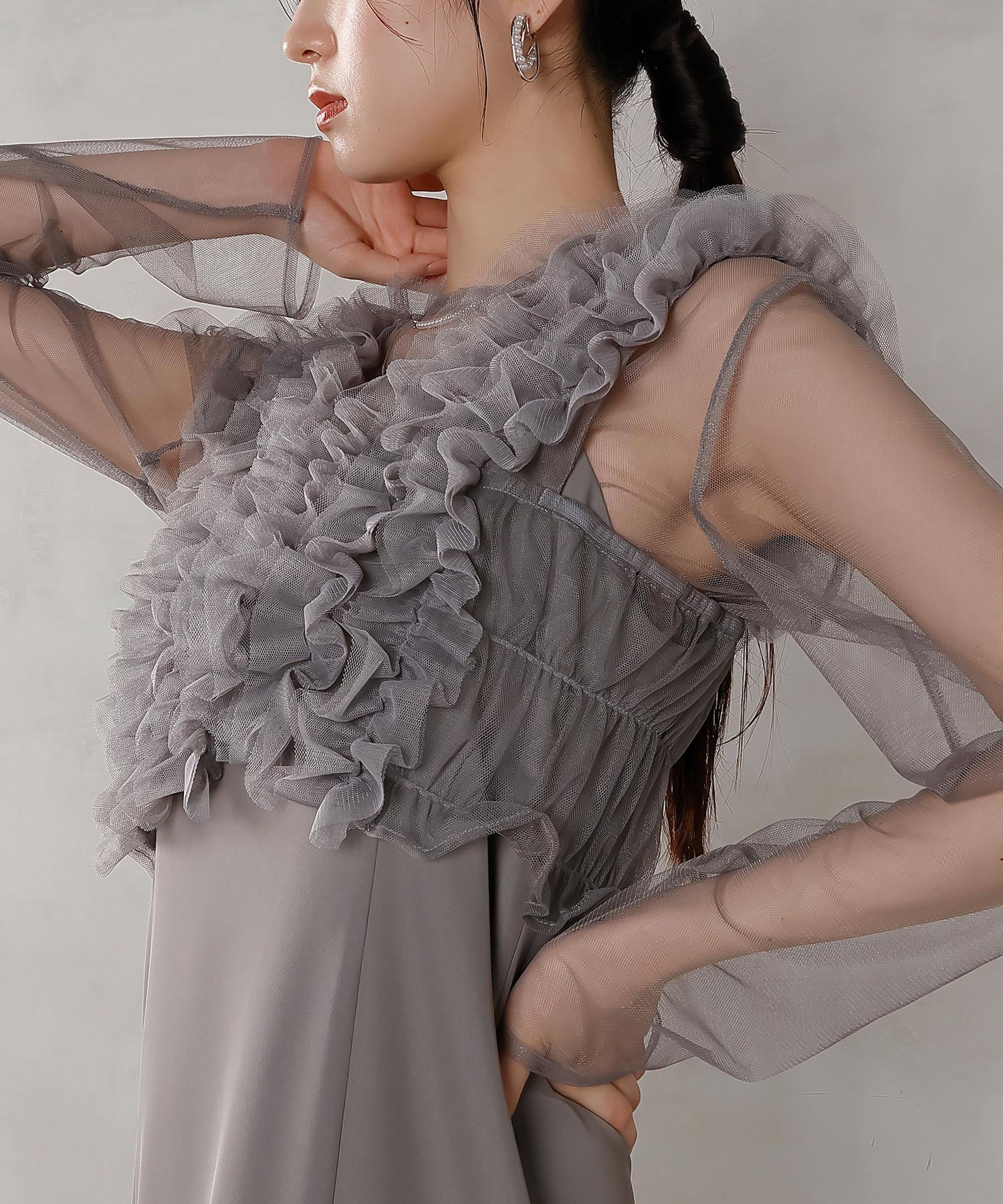 チュール フリル ベスト シアー トップス ワンピース 3点セット