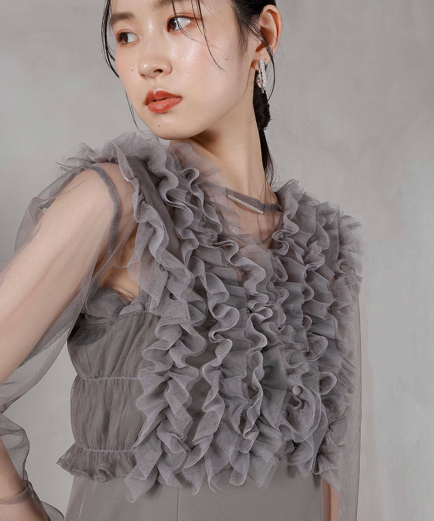 チュール フリル ベスト シアー トップス ワンピース 3点セット