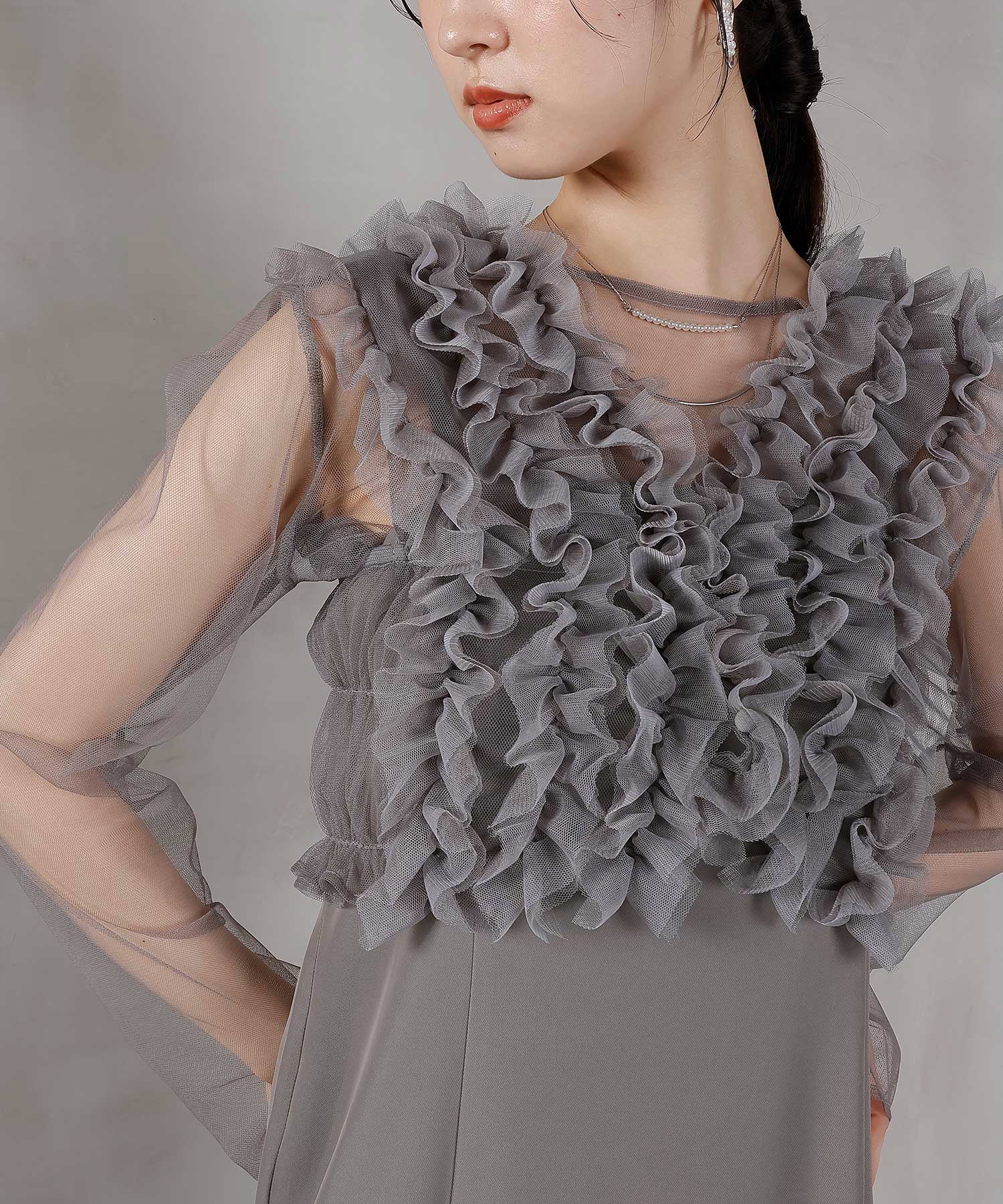 チュール フリル ベスト シアー トップス ワンピース 3点セット