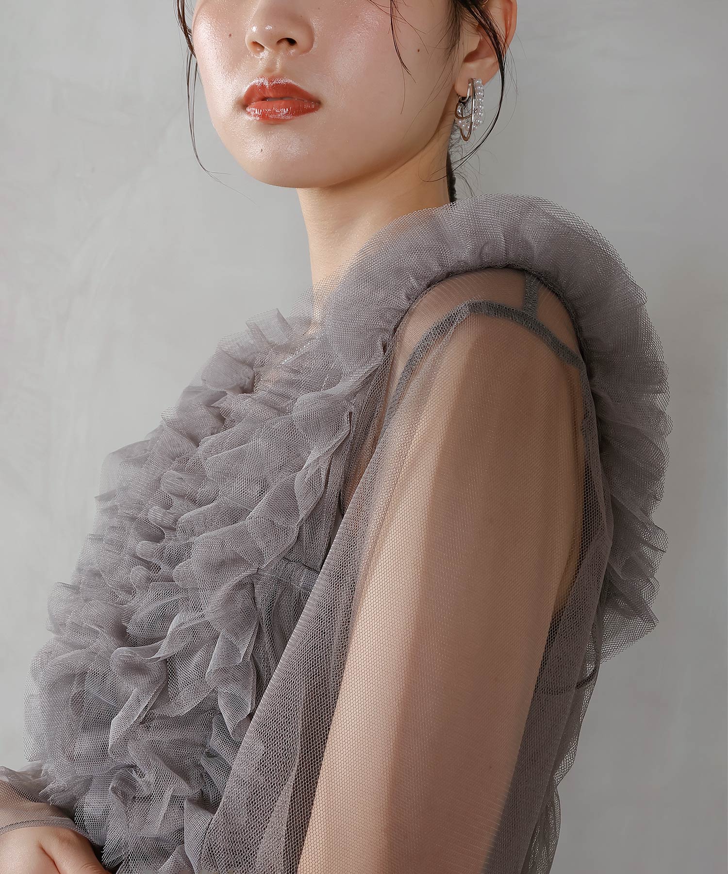 チュール フリル ベスト シアー トップス ワンピース 3点セット