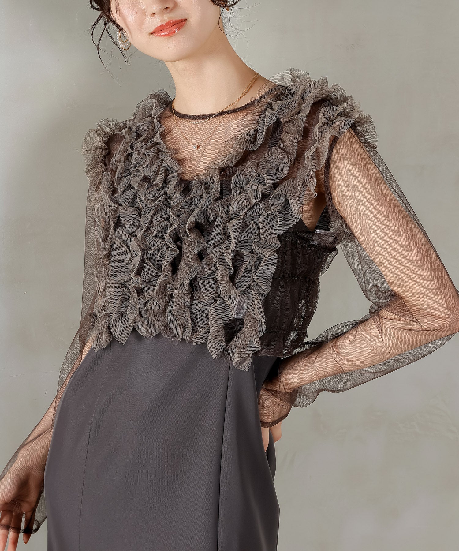 チュール フリル ベスト シアー トップス ワンピース 3点セット