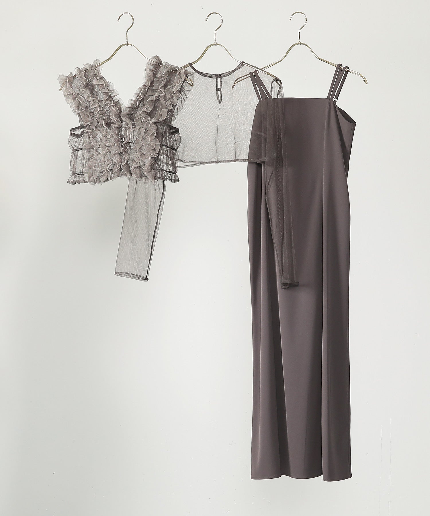 チュール フリル ベスト シアー トップス ワンピース 3点セット