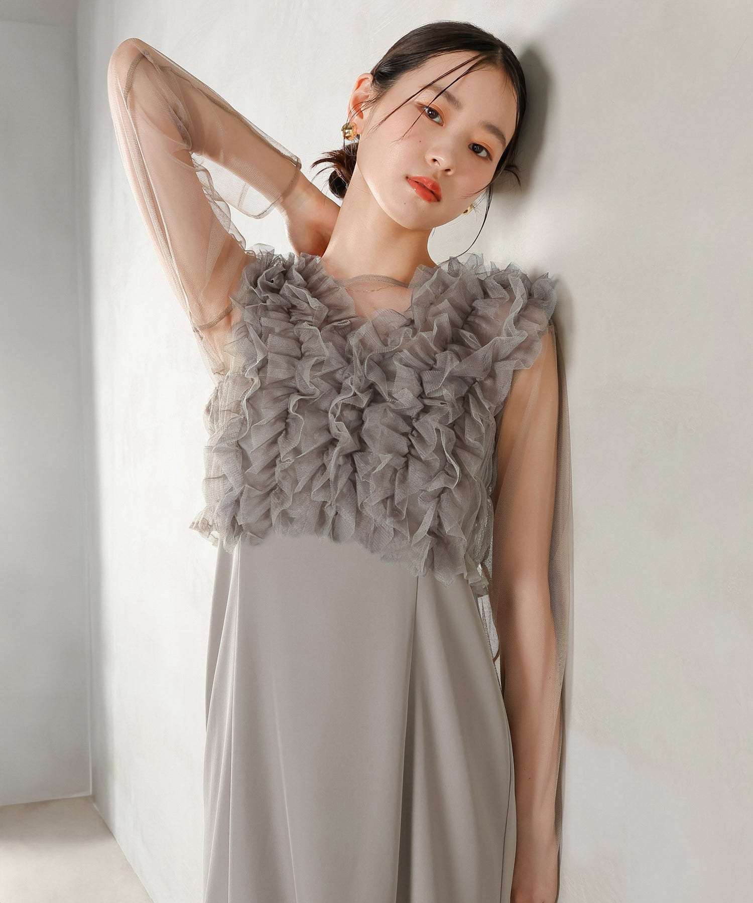 チュール フリル ベスト シアー トップス ワンピース 3点セット