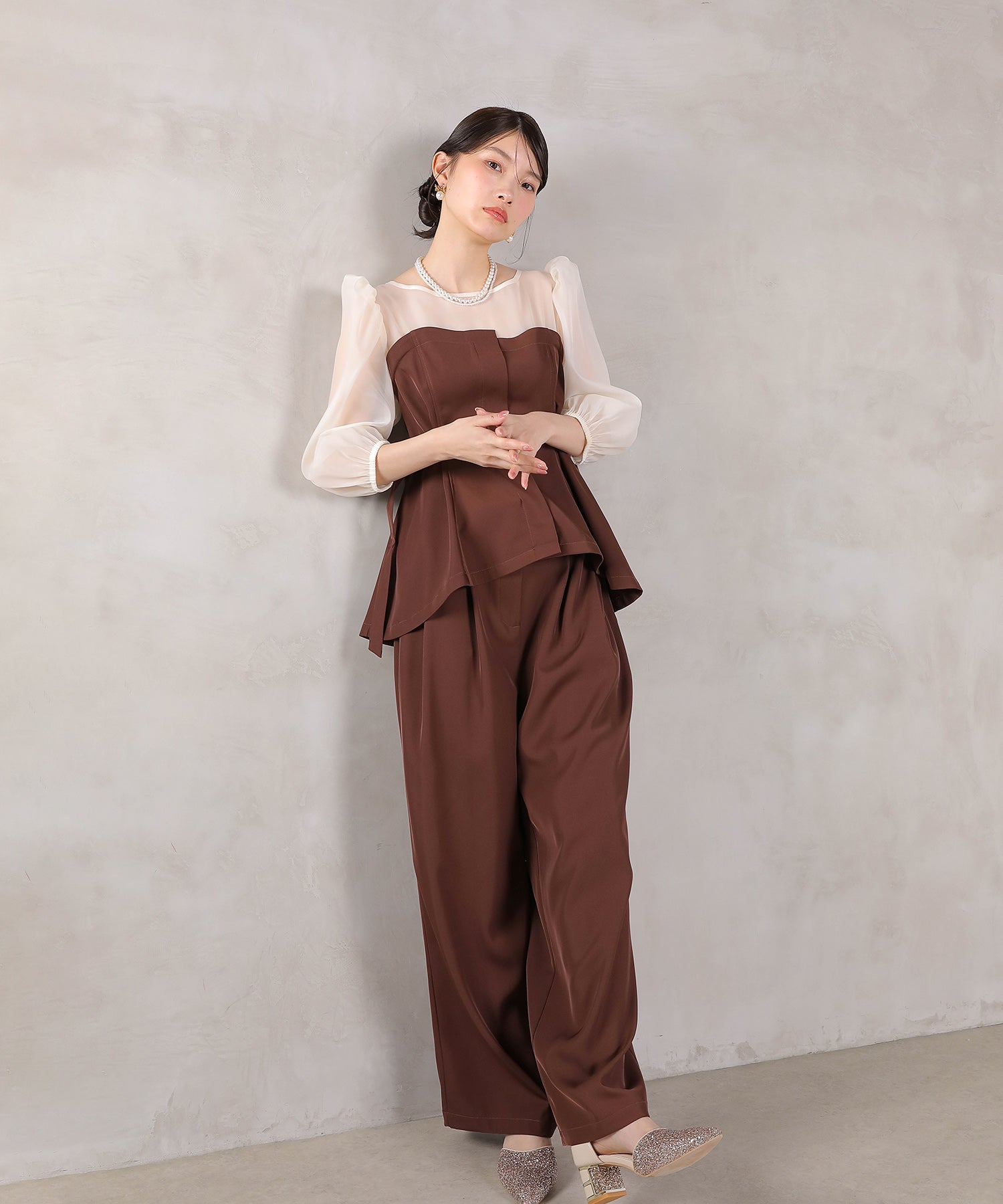 ビスチェペプラムトップス パンツ セットアップ