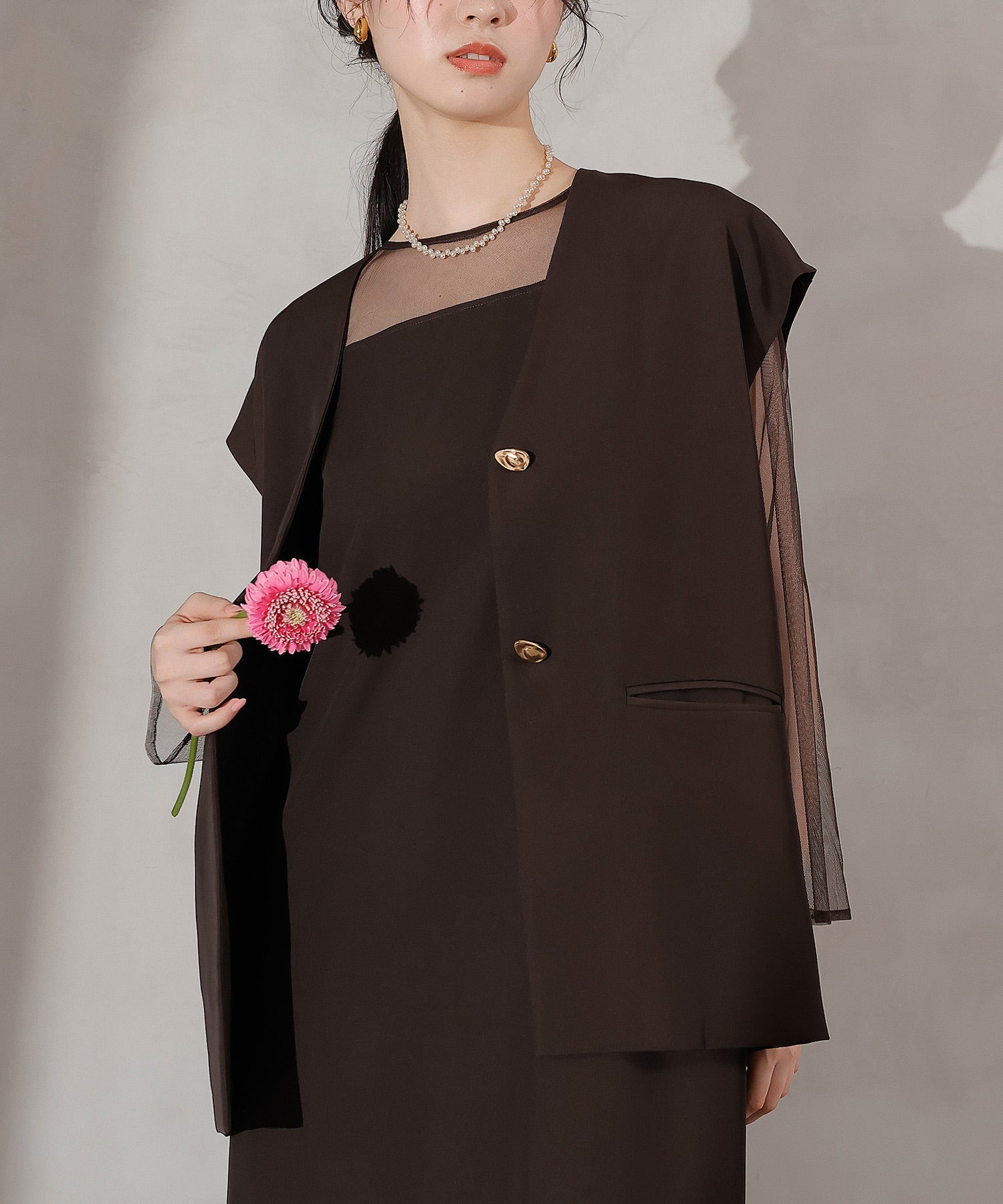 ジレ×レース フリルワンピース 2点セット パーティー ドレス