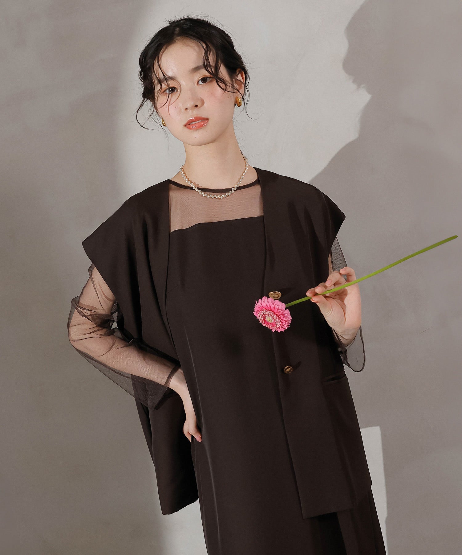 ジレ×レース フリルワンピース 2点セット パーティー ドレス