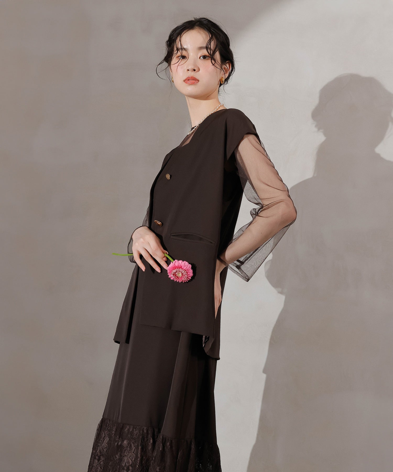 ジレ×レース フリルワンピース 2点セット パーティー ドレス