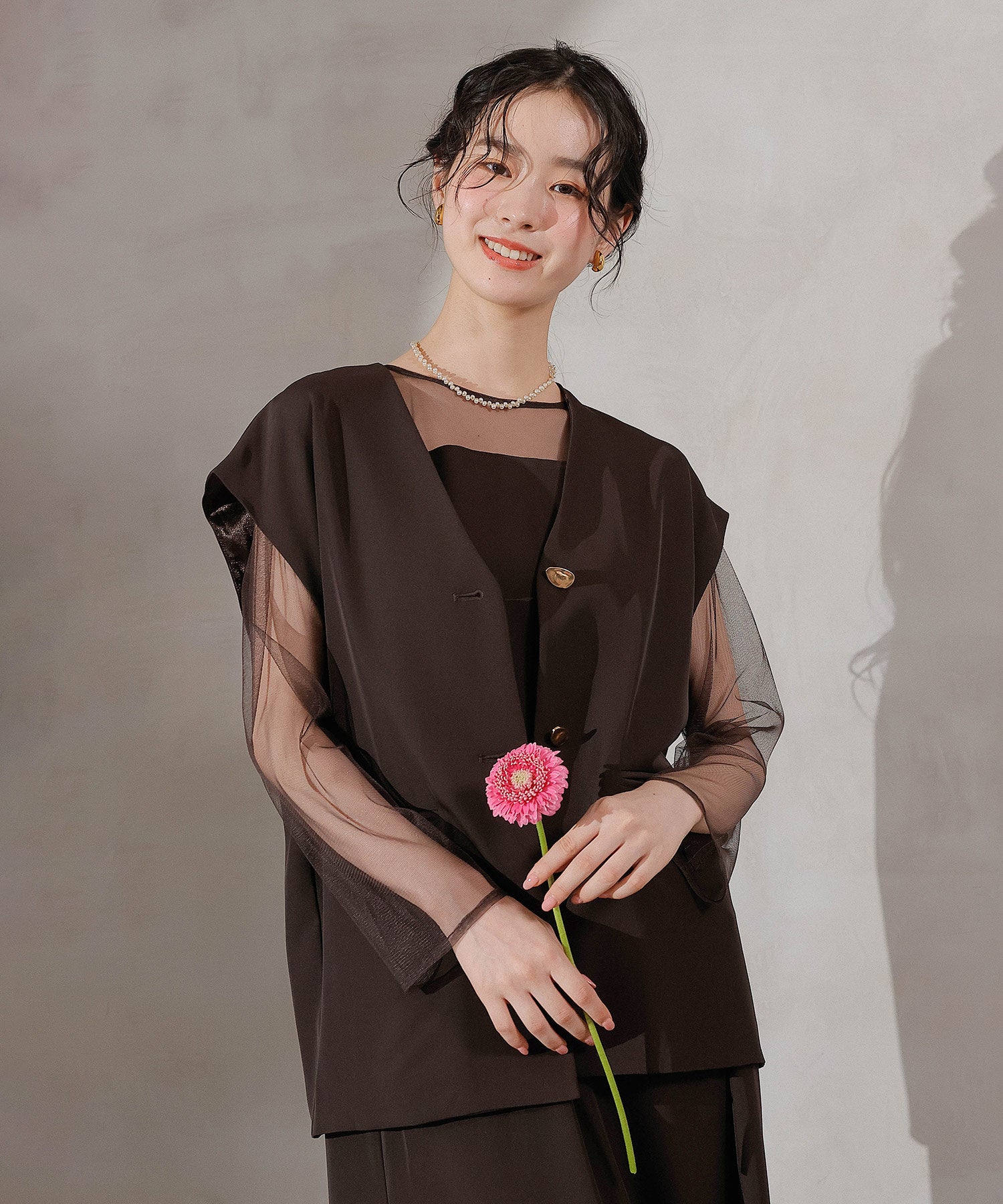 ジレ×レース フリルワンピース 2点セット パーティー ドレス