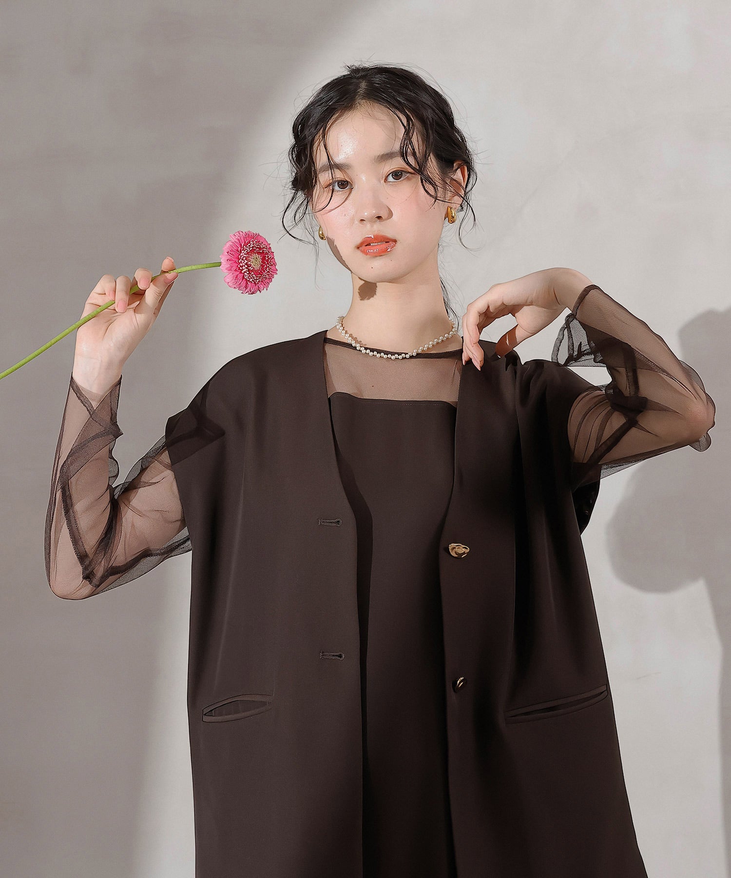ジレ×レース フリルワンピース 2点セット パーティー ドレス