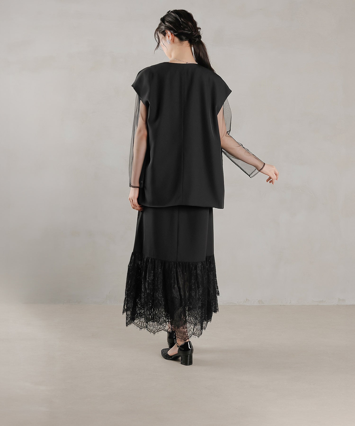ジレ×レース フリルワンピース 2点セット パーティー ドレス