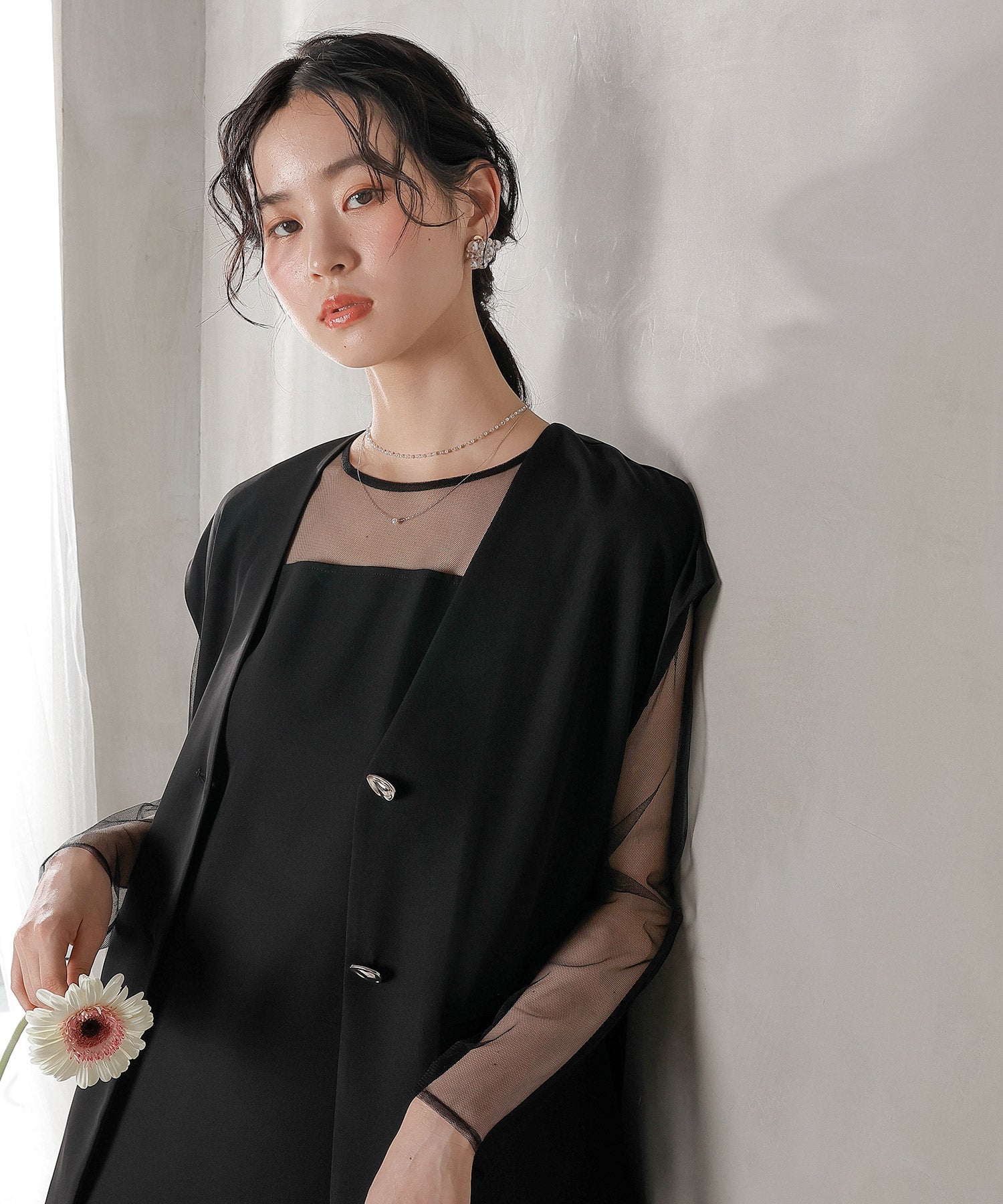 ジレ×レース フリルワンピース 2点セット パーティー ドレス