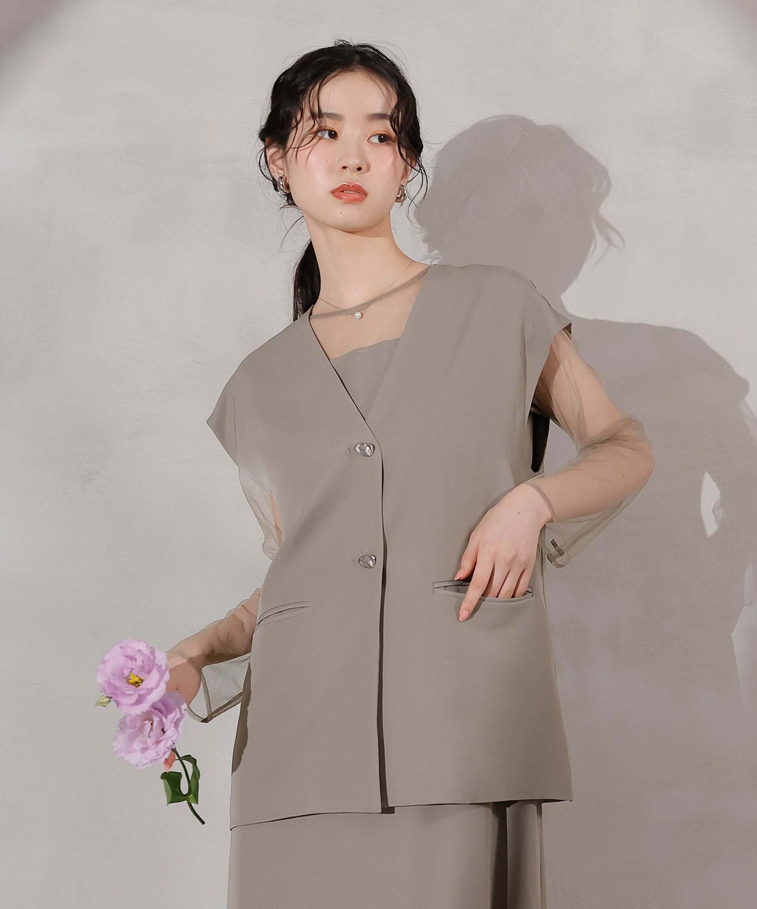 ジレ×レース フリルワンピース 2点セット パーティー ドレス