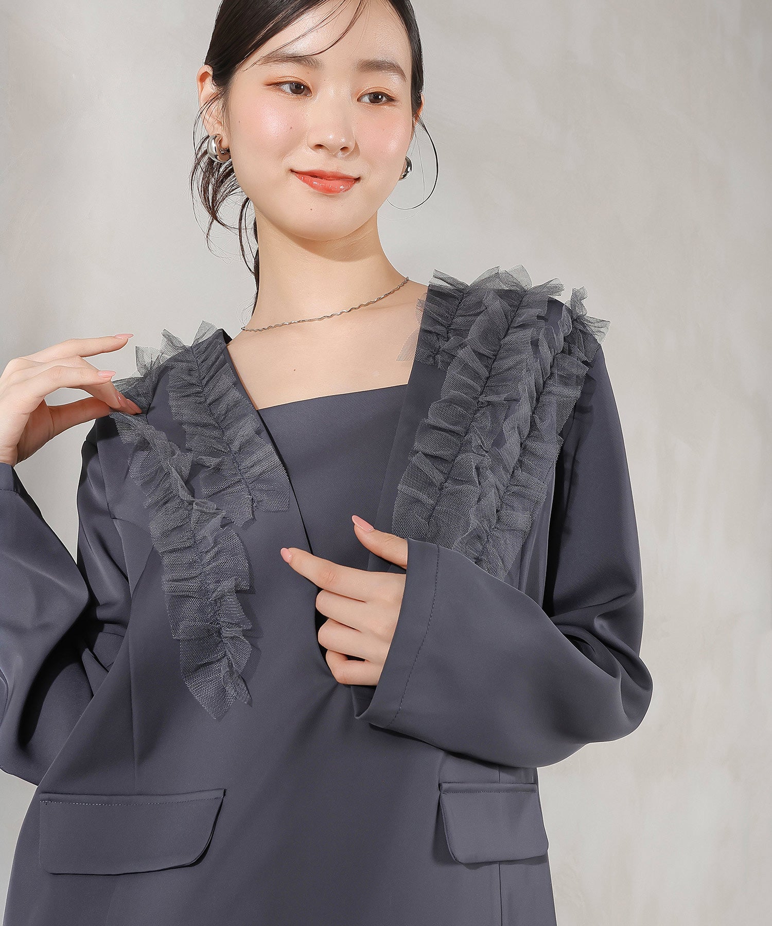 チュールフリル ジャケット ワイドパンツ 2点セット