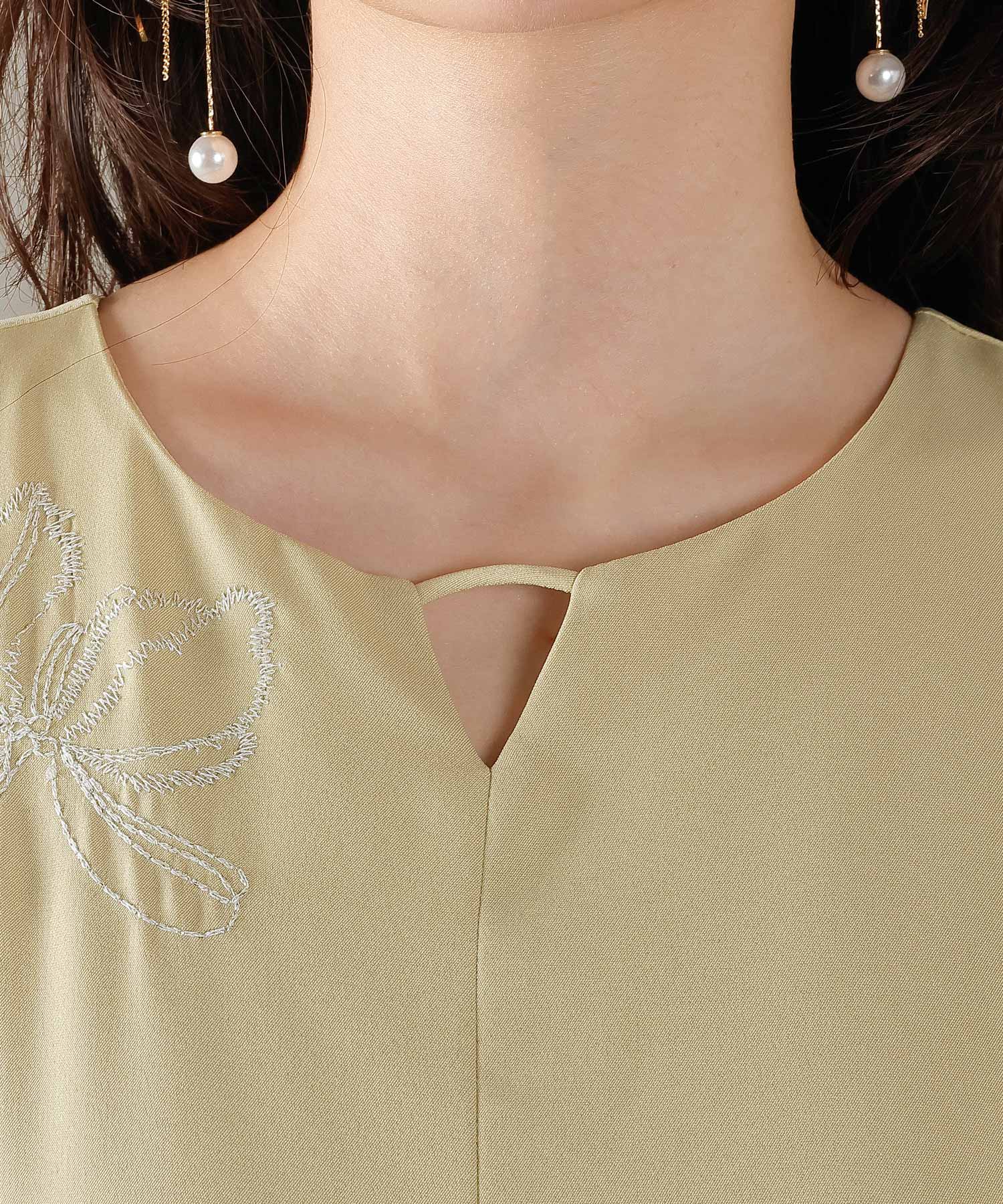 刺繍レース チュールフリル Aライン ドレス