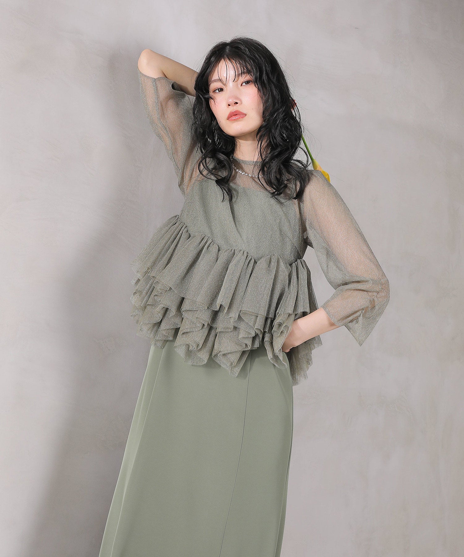 ラメチュール ペプラム Iライン ワンピース ドレス 2点セット