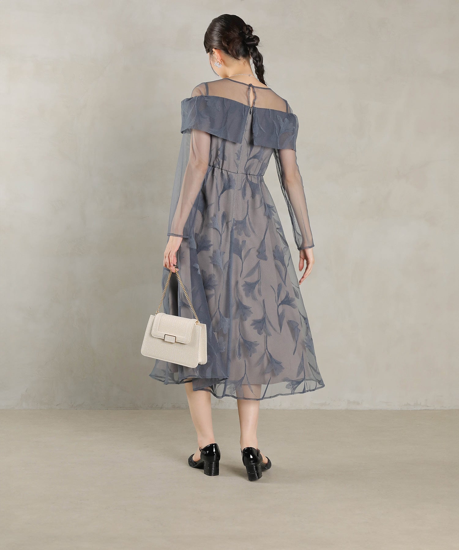 フロッキーレース チュール ボリュームデザイン Aライン ワンピース ドレスパーティー 結婚式 お呼ばれ オケージョン