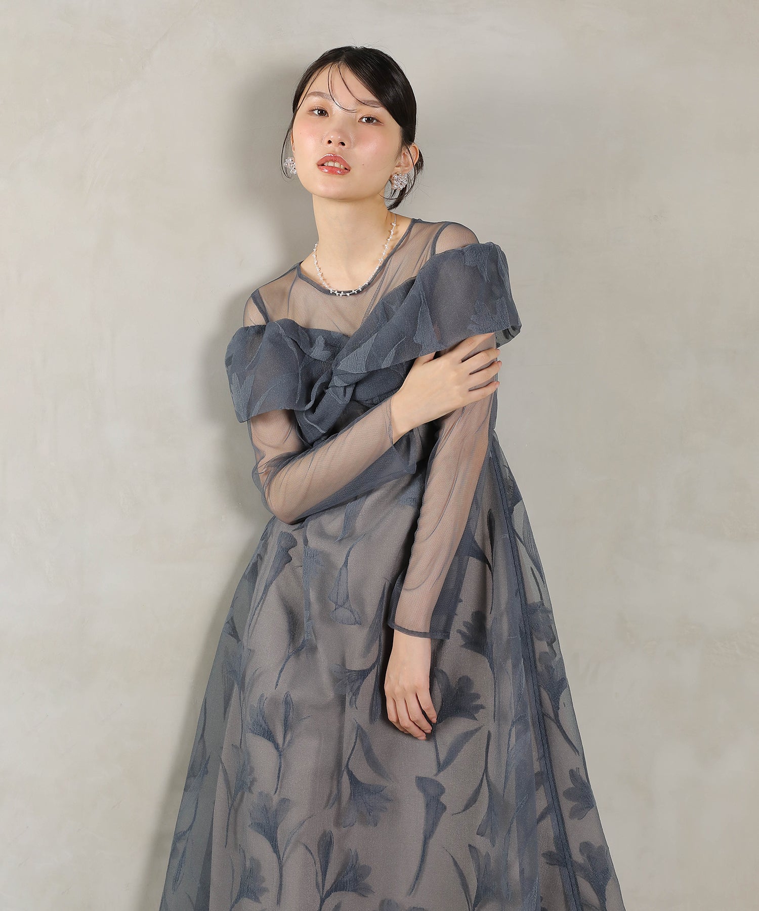 フロッキーレース チュール ボリュームデザイン Aライン ワンピース ドレスパーティー 結婚式 お呼ばれ オケージョン