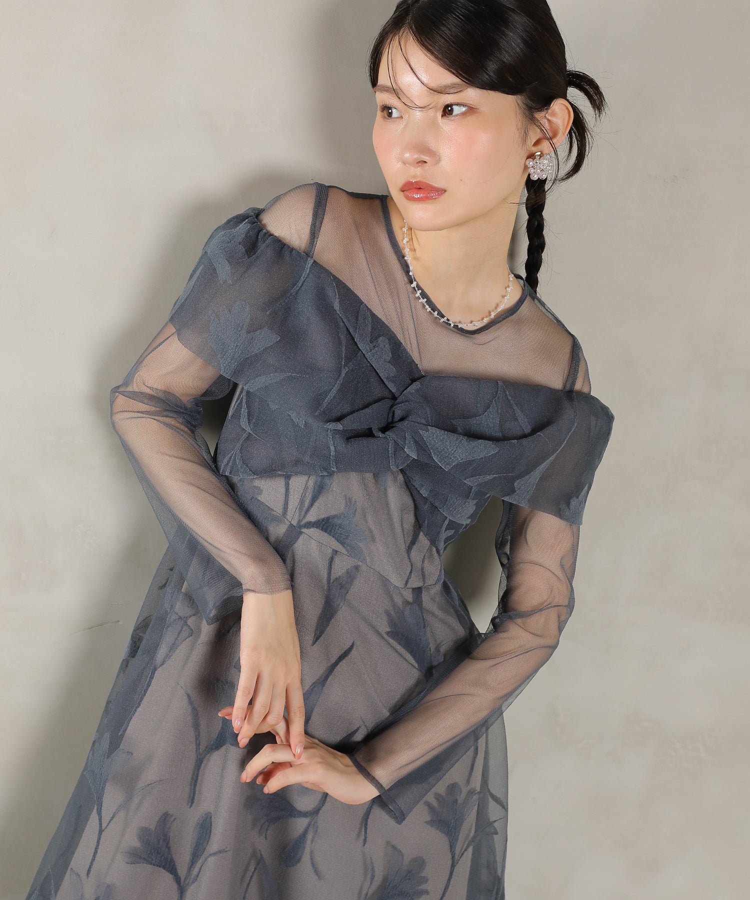 フロッキーレース チュール ボリュームデザイン Aライン ワンピース ドレスパーティー 結婚式 お呼ばれ オケージョン