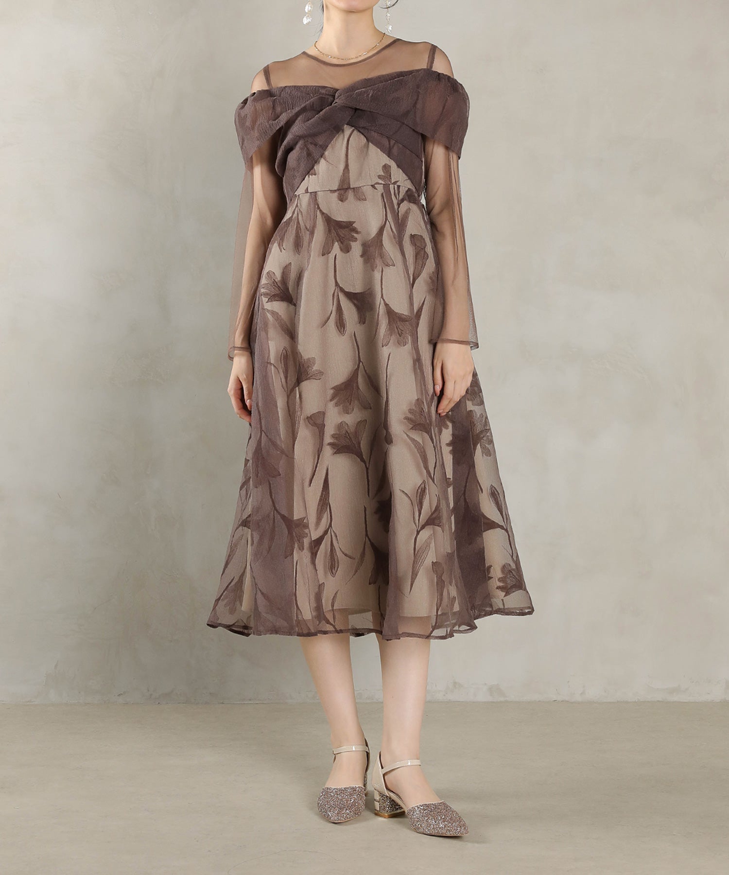 フロッキーレース チュール ボリュームデザイン Aライン ワンピース ドレスパーティー 結婚式 お呼ばれ オケージョン