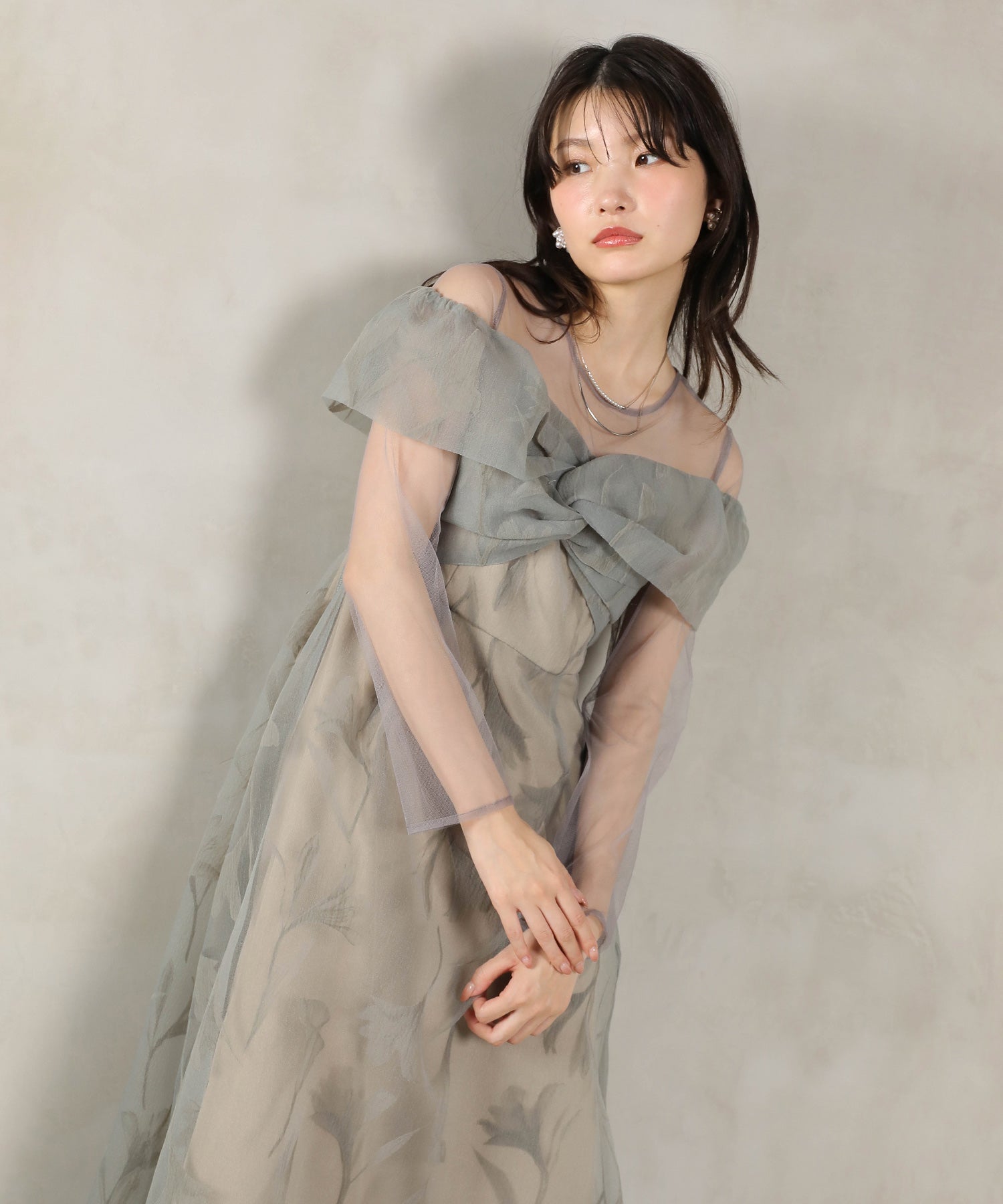 フロッキーレース チュール ボリュームデザイン Aライン ワンピース ドレスパーティー 結婚式 お呼ばれ オケージョン