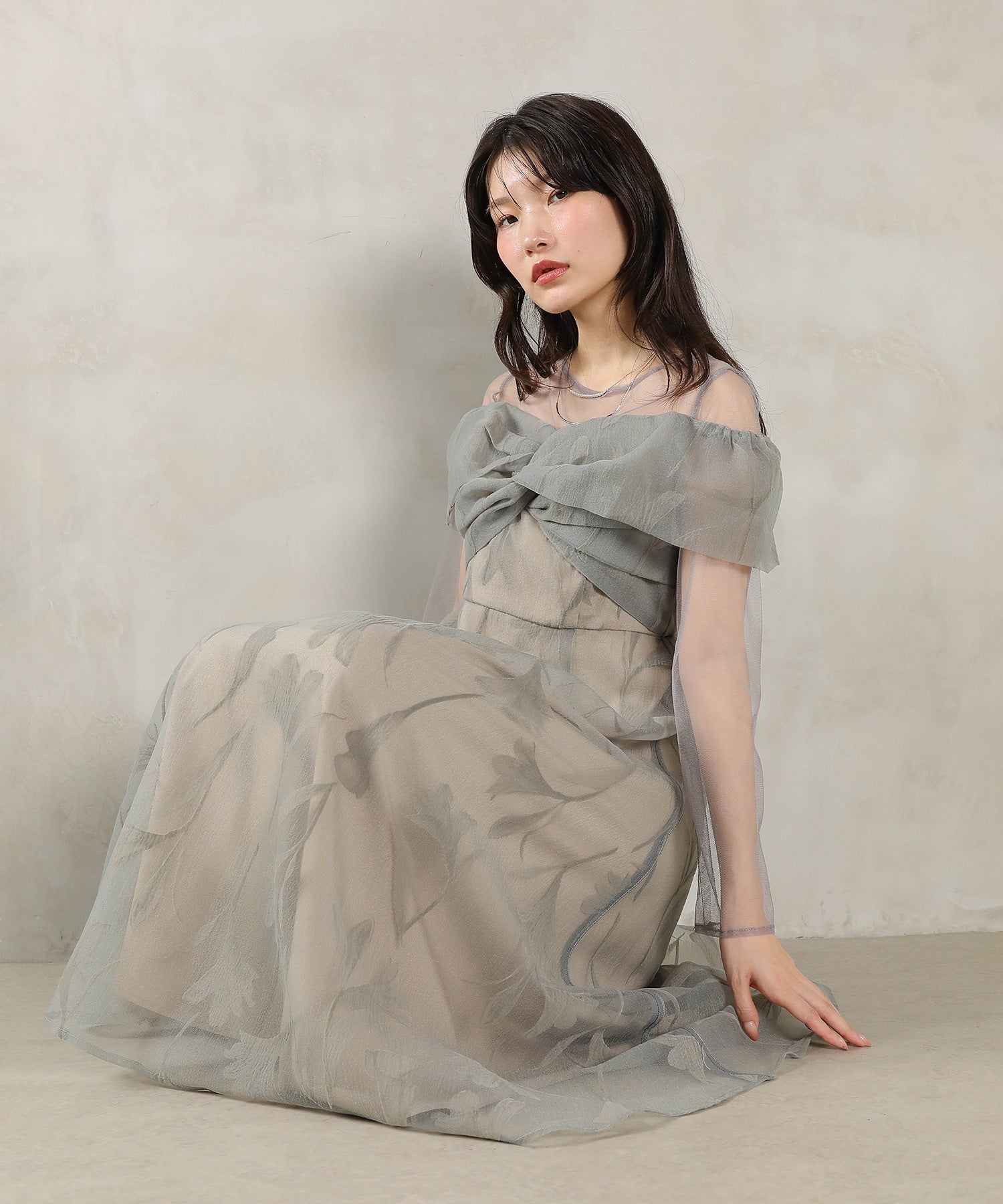 フロッキーレース チュール ボリュームデザイン Aライン ワンピース ドレスパーティー 結婚式 お呼ばれ オケージョン