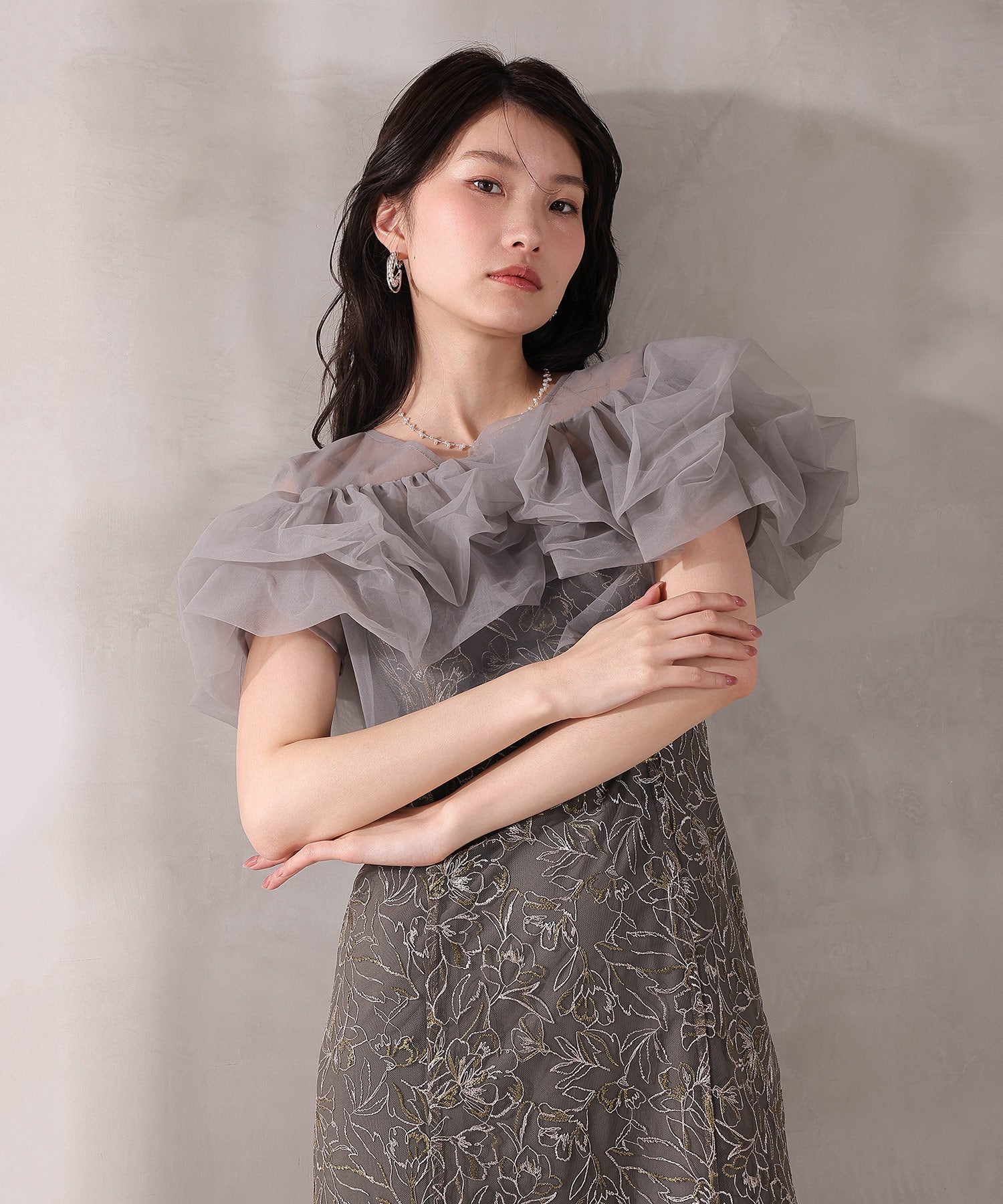 ボリュームボレロ花柄ワンピースドレス 2点セットワンピースドレス