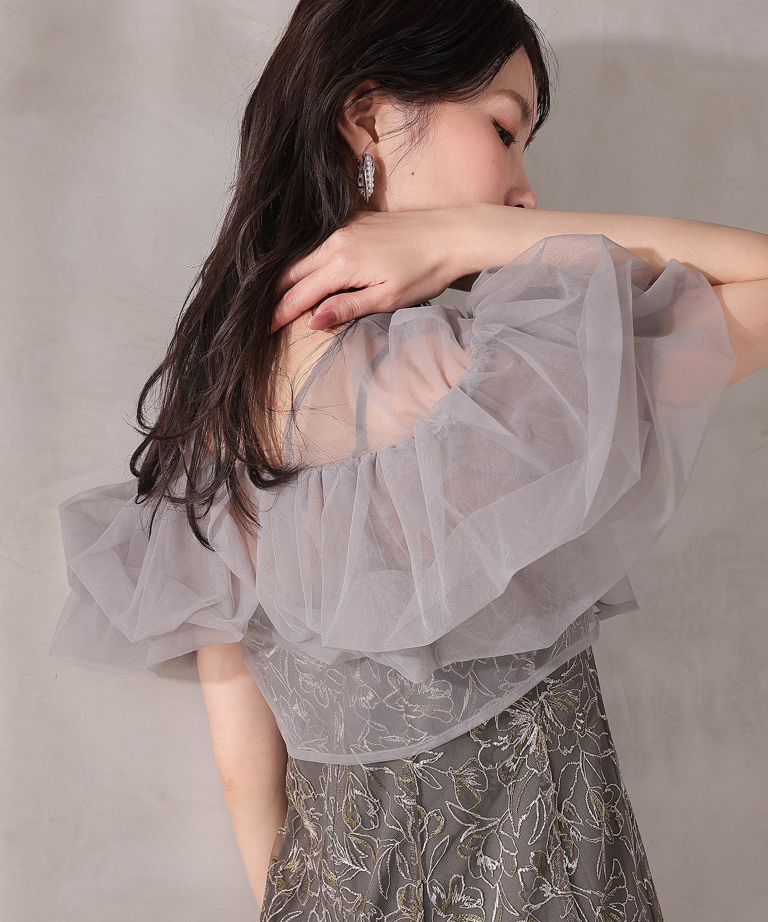 ボリュームボレロ花柄ワンピースドレス 2点セットワンピースドレス